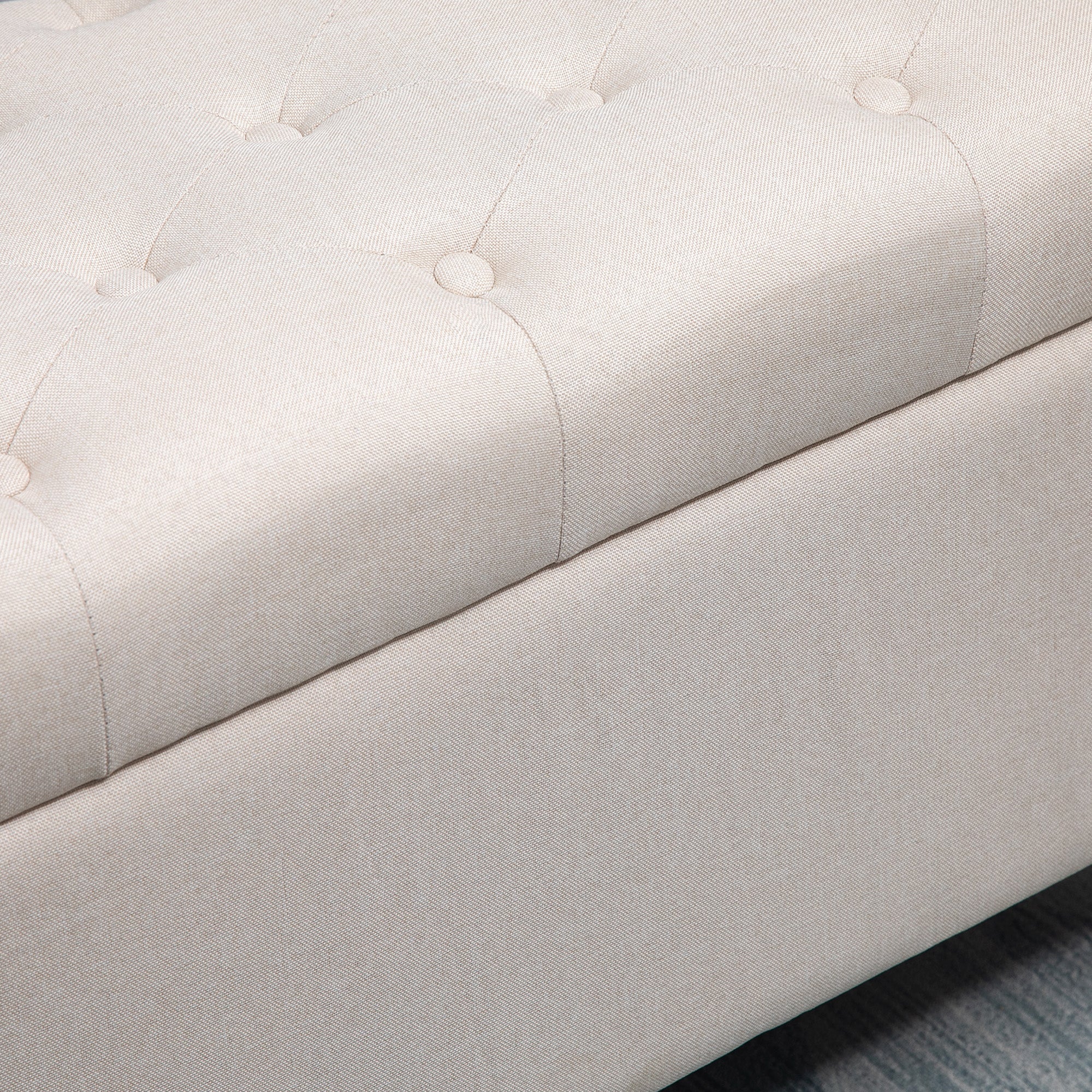 Upholstered bench with storage, chest bench, linen-like polyester cream white - Image 8