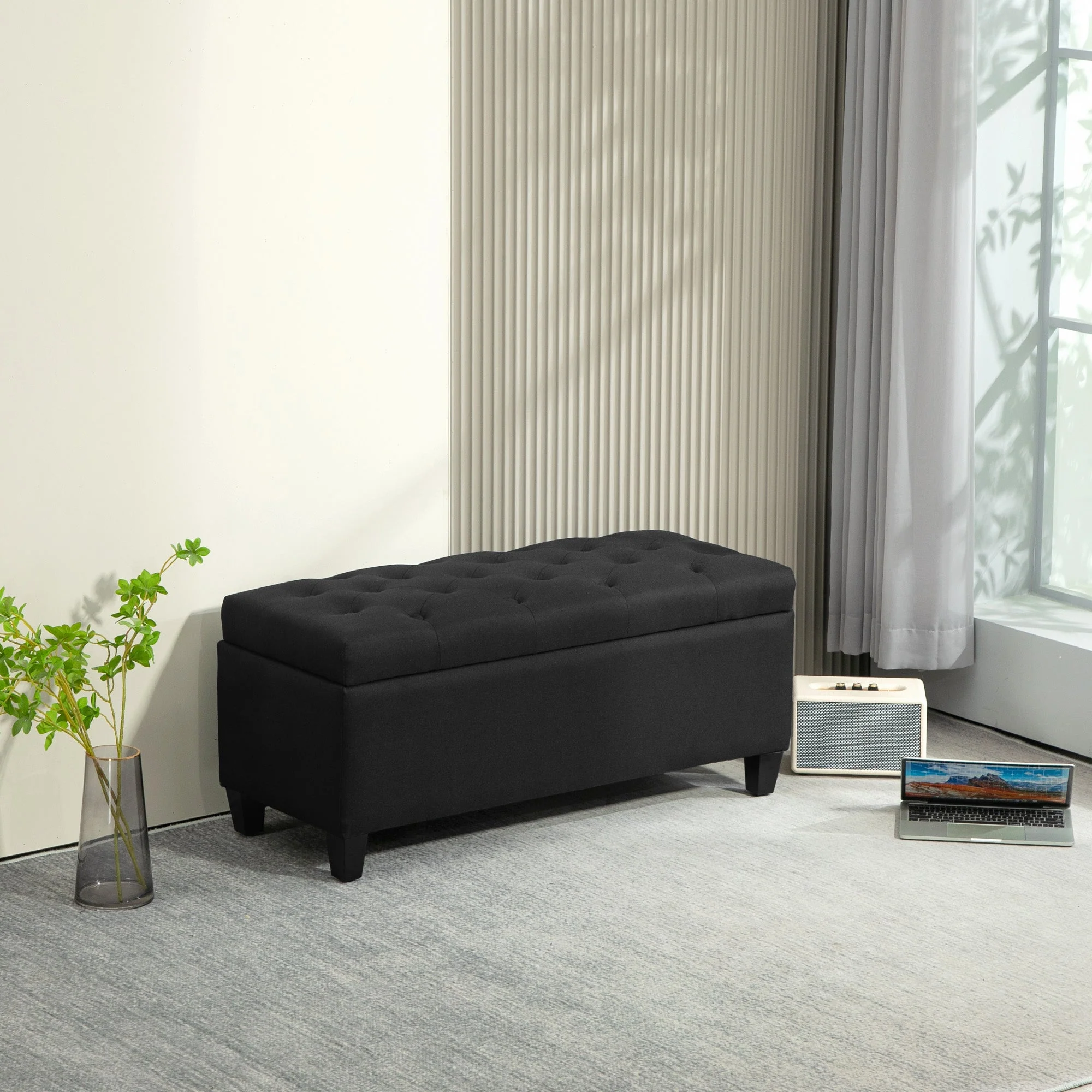 Upholstered Bench with Storage, Hallway Bedroom Living Room, Black - Image 2
