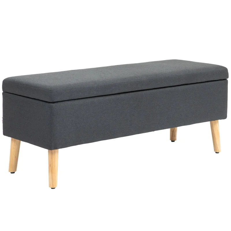 Upholstered Bench with Storage, Linen-Look Bed Bench, Dark Grey - Image 2
