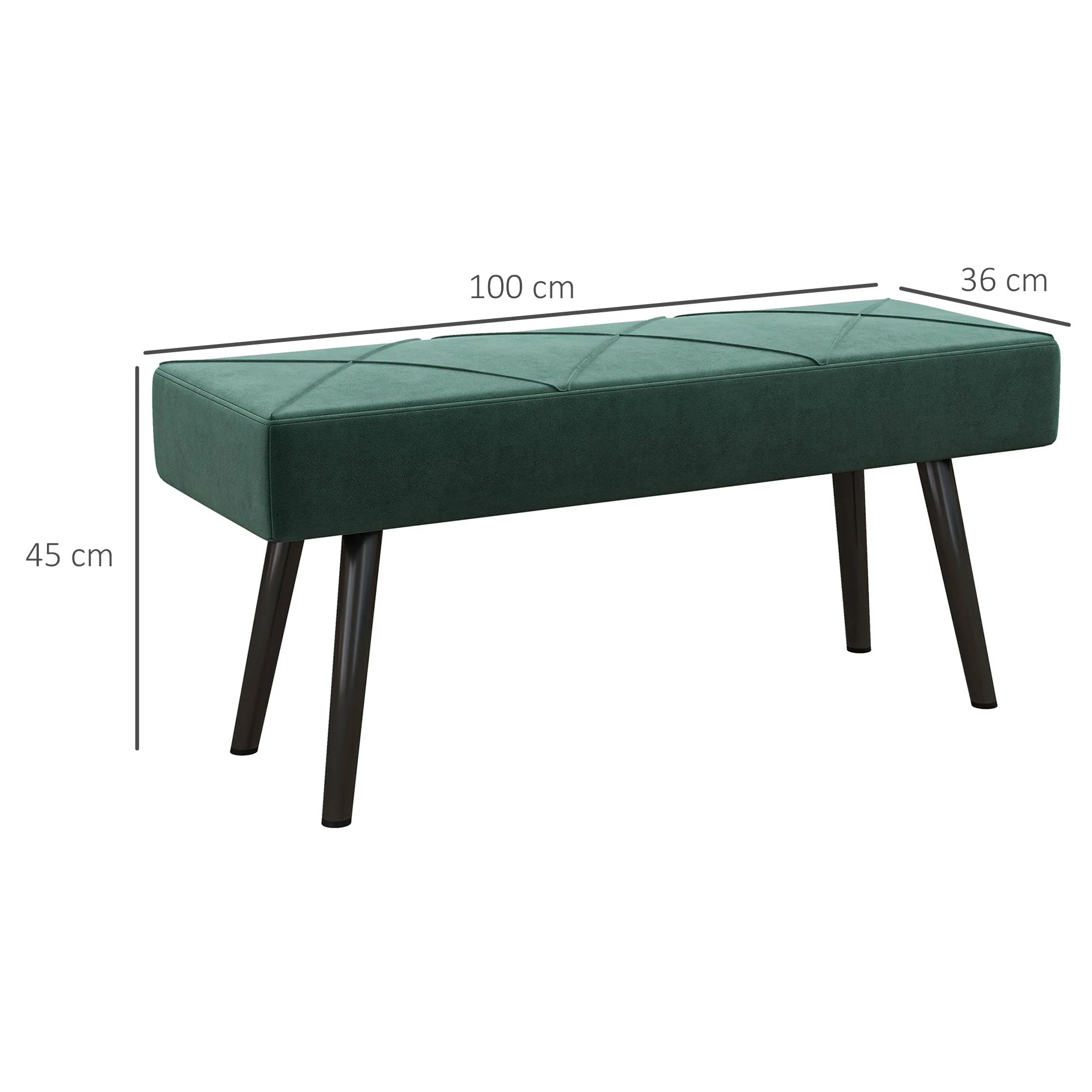 Upholstered Bench X-Pattern Seat, Bed, Hallway, Velvet Look, Green - Image 3