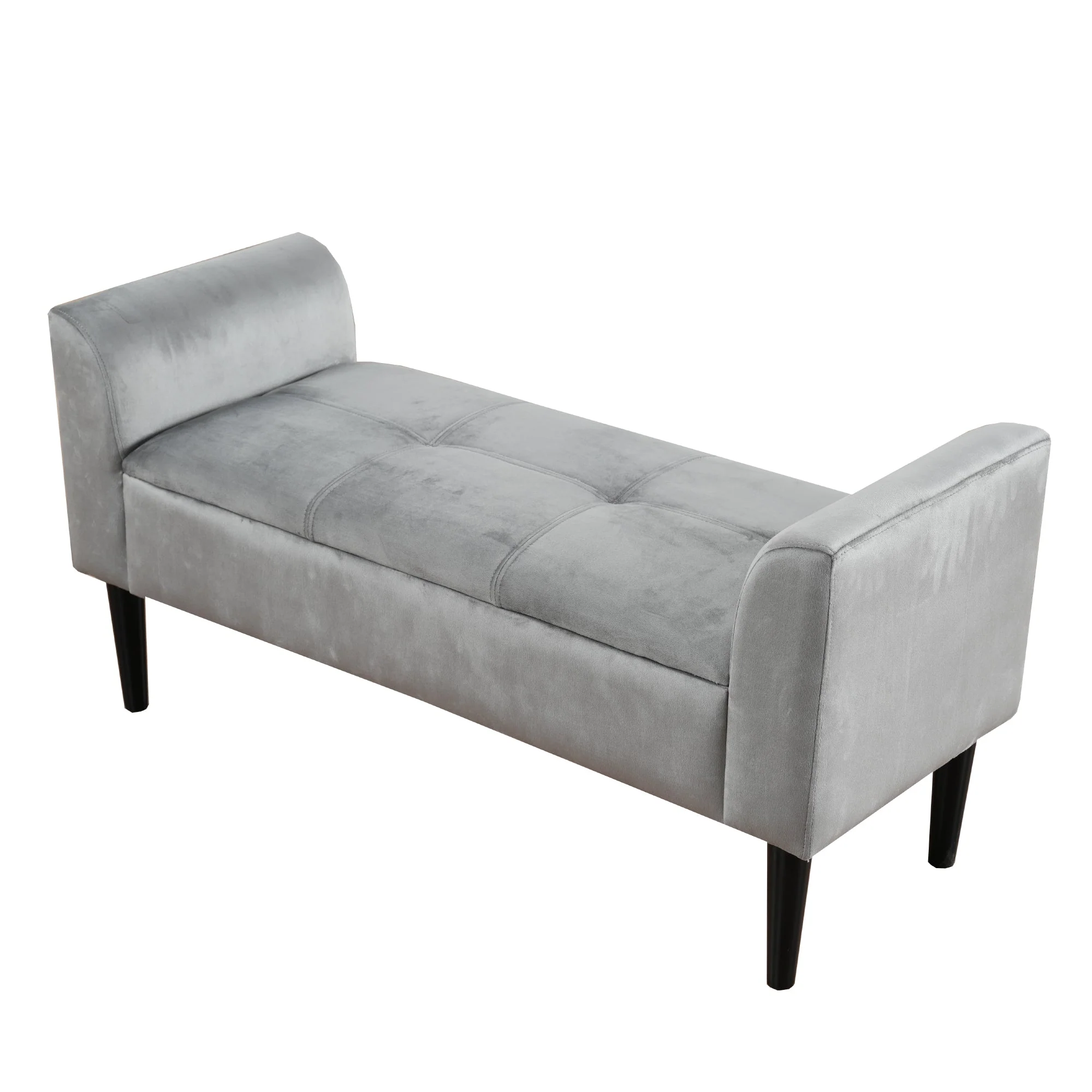 Upholstered Benches with Armrests, Quilted Pattern, Velvet, Grey - Image 7