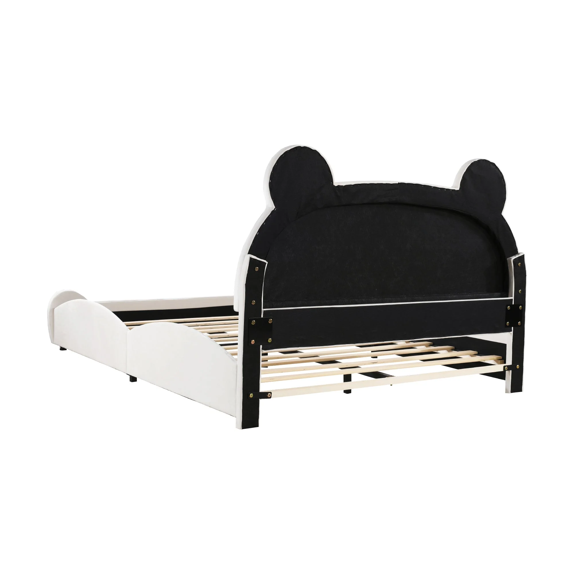 Upholstered Children's Bear Bed with Velvet Fabric and Slatted Frame, 140x200cm, White - Image 3