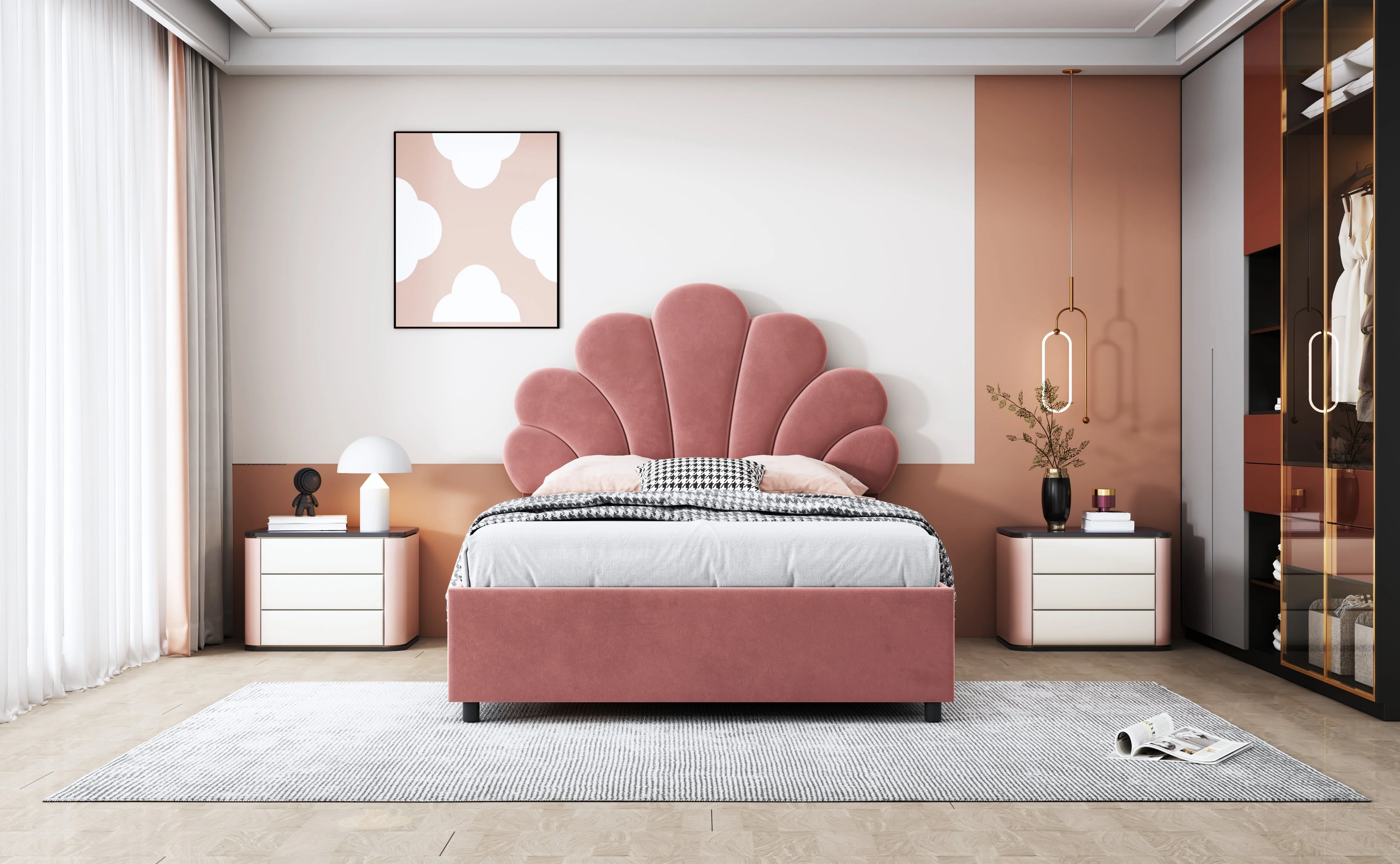 Upholstered Children's Bed 90x200cm Floral Headboard Hydraulic Storage Velvet Pink - Image 8
