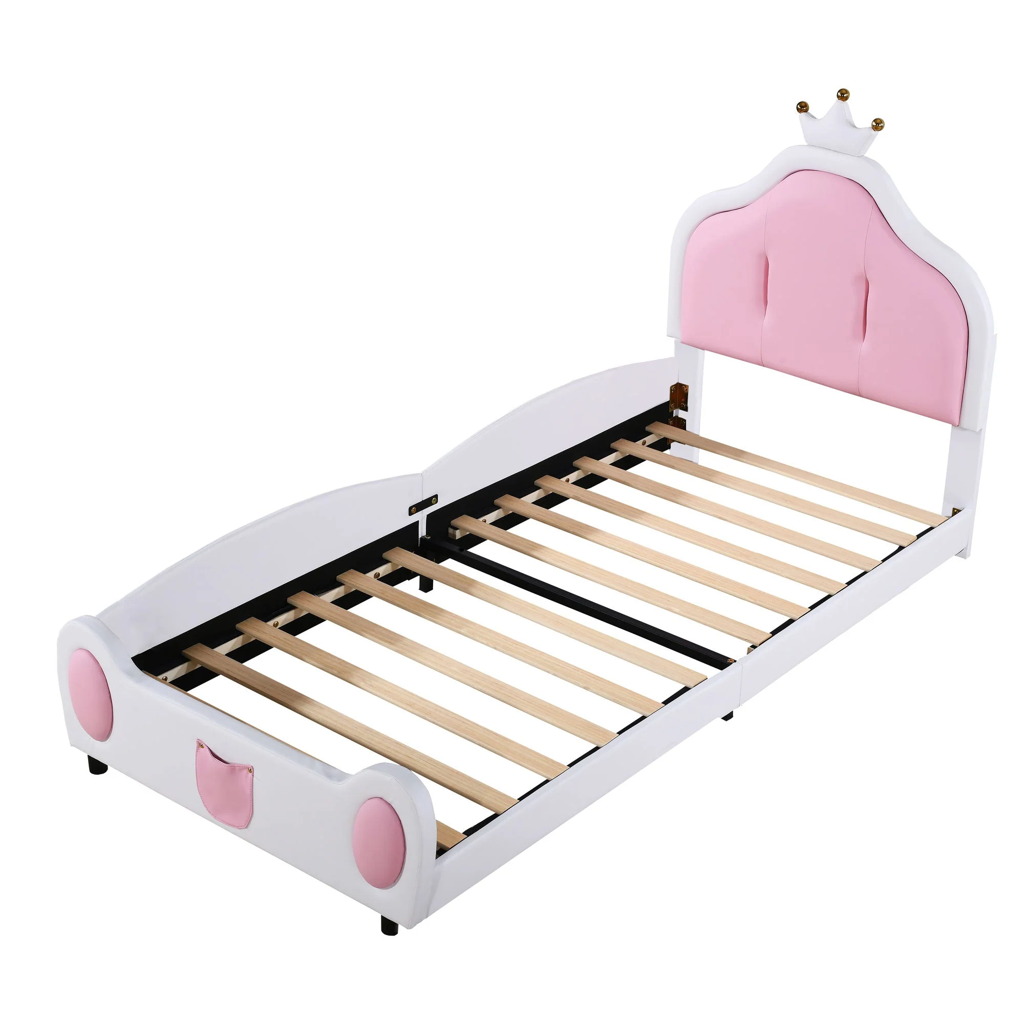 Upholstered Children's Bed 90x200cm Headboard Faux Leather White - Image 7