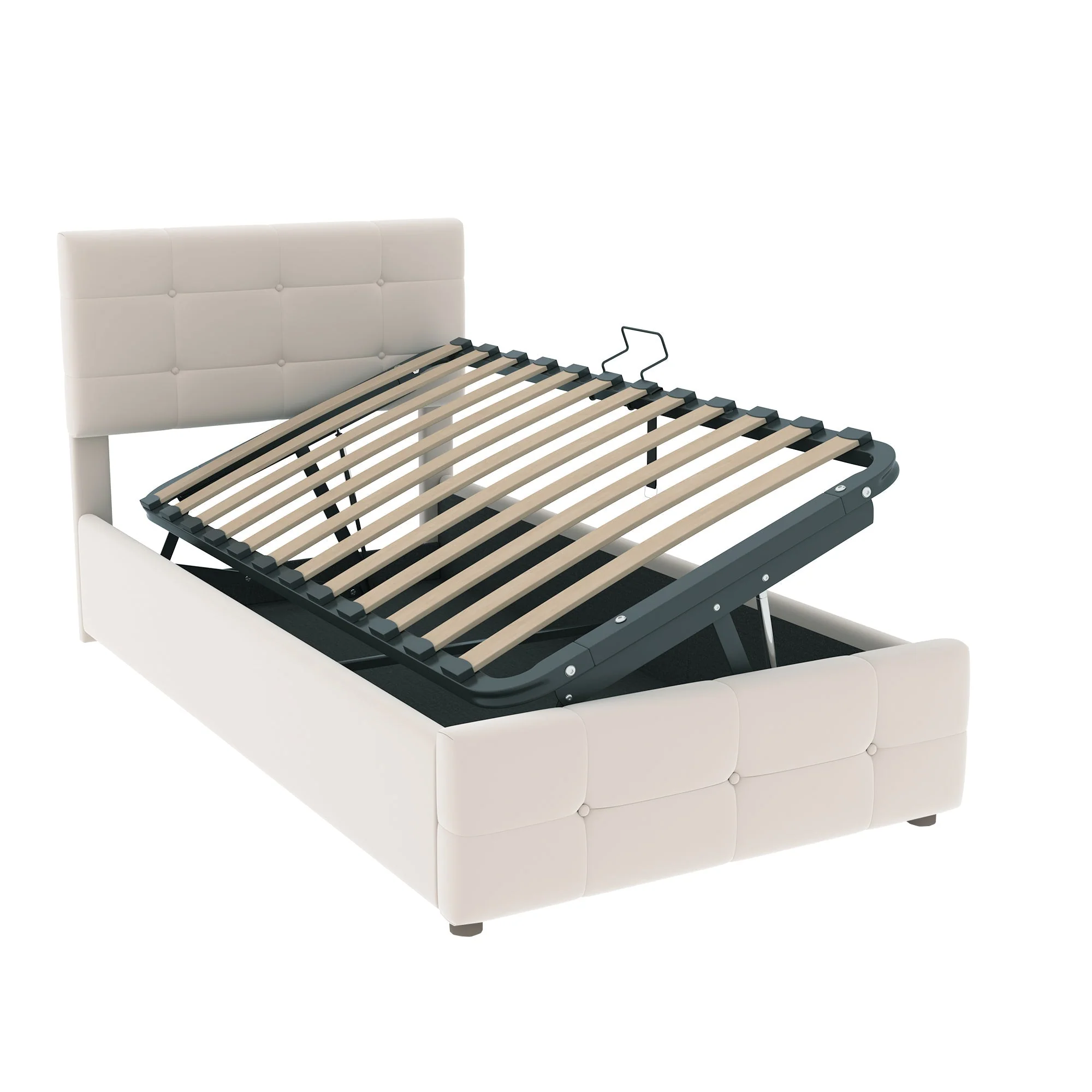 Upholstered Children's Bed 90x200cm, Hydraulic Storage, Adjustable Headboard, Velvet Beige - Image 8