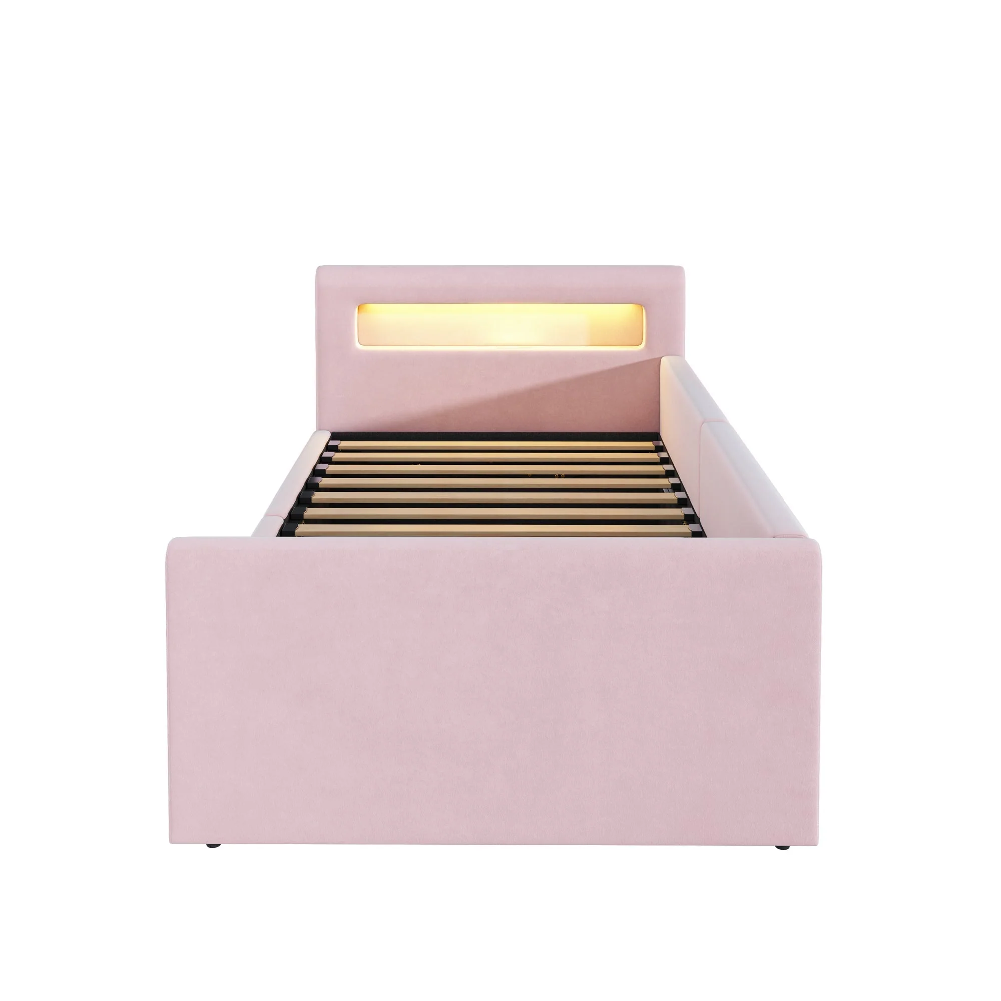 Upholstered Children's Bed with LED, USB Charging and Hydraulic Storage, 90x200cm Velvet - Image 4