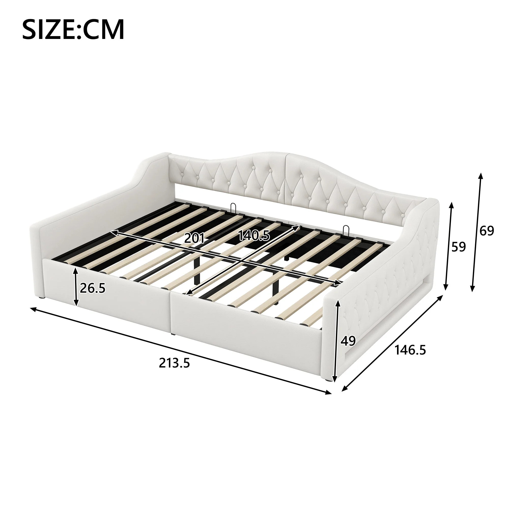 Upholstered Daybed 140x200 LED Storage - Beige - Image 4