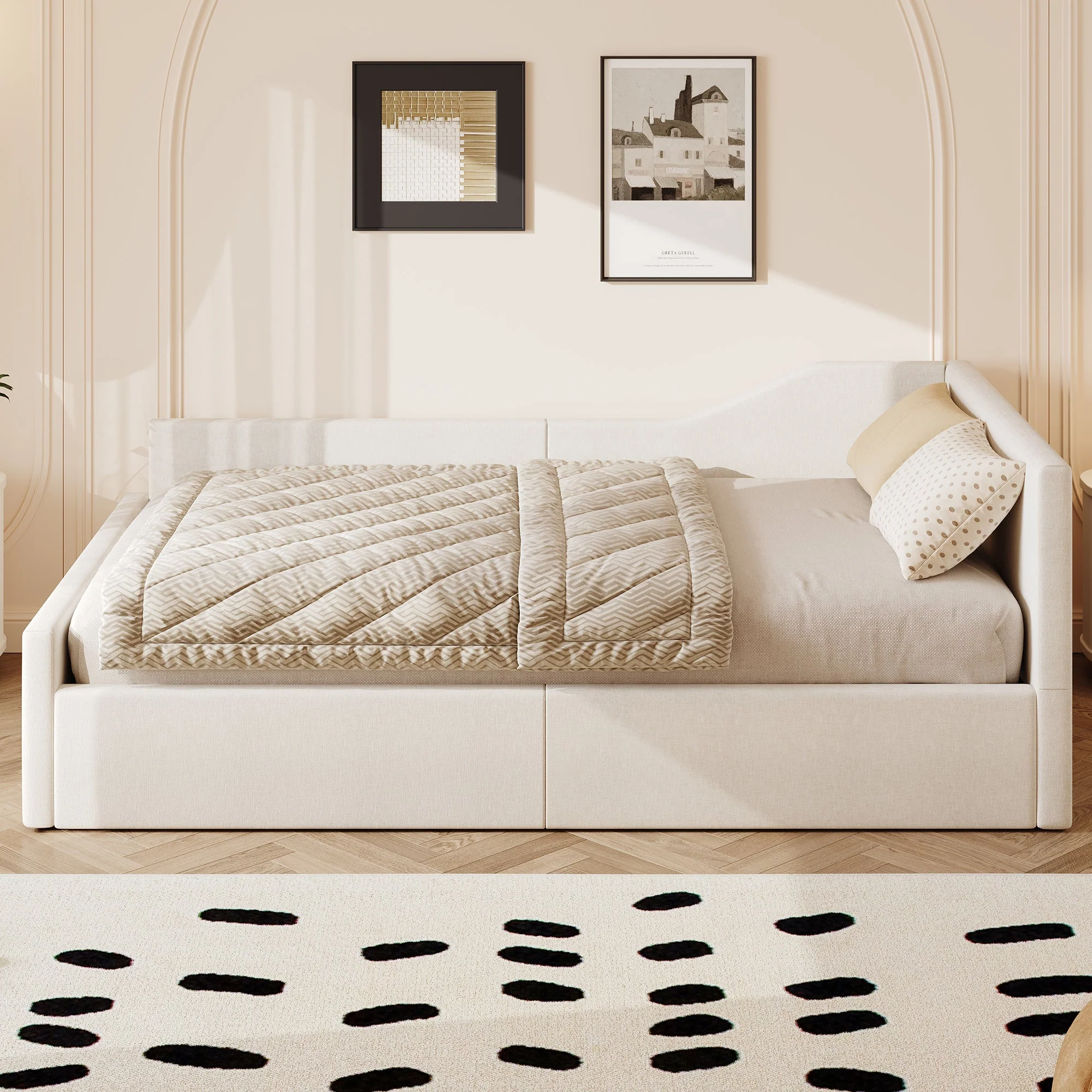 Upholstered Daybed, 140x200 with Under-bed Storage, Beige - Image 2