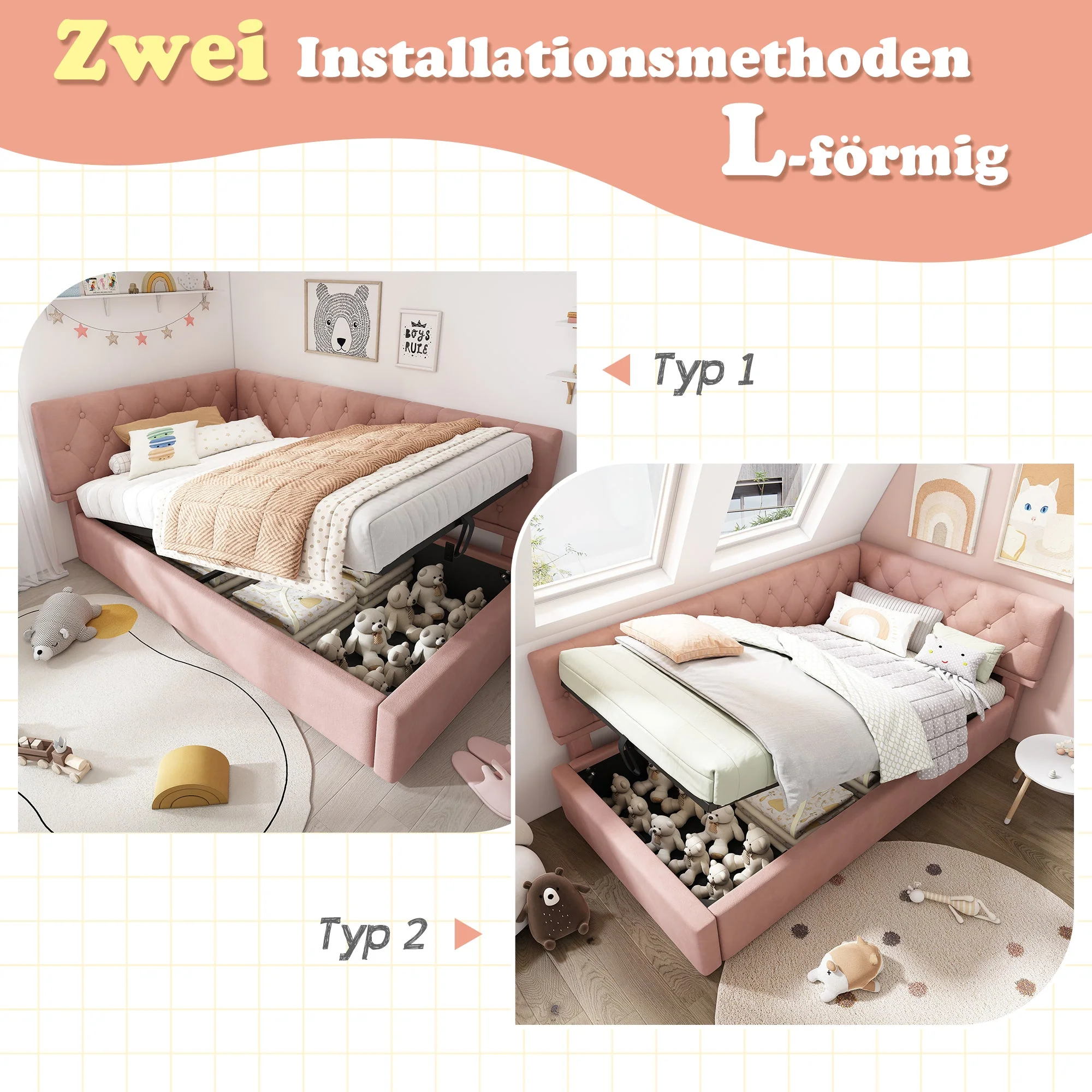 Upholstered Daybed, 90x190cm Sofa Bed with Hydraulic Storage, Velvet Pink - Image 4