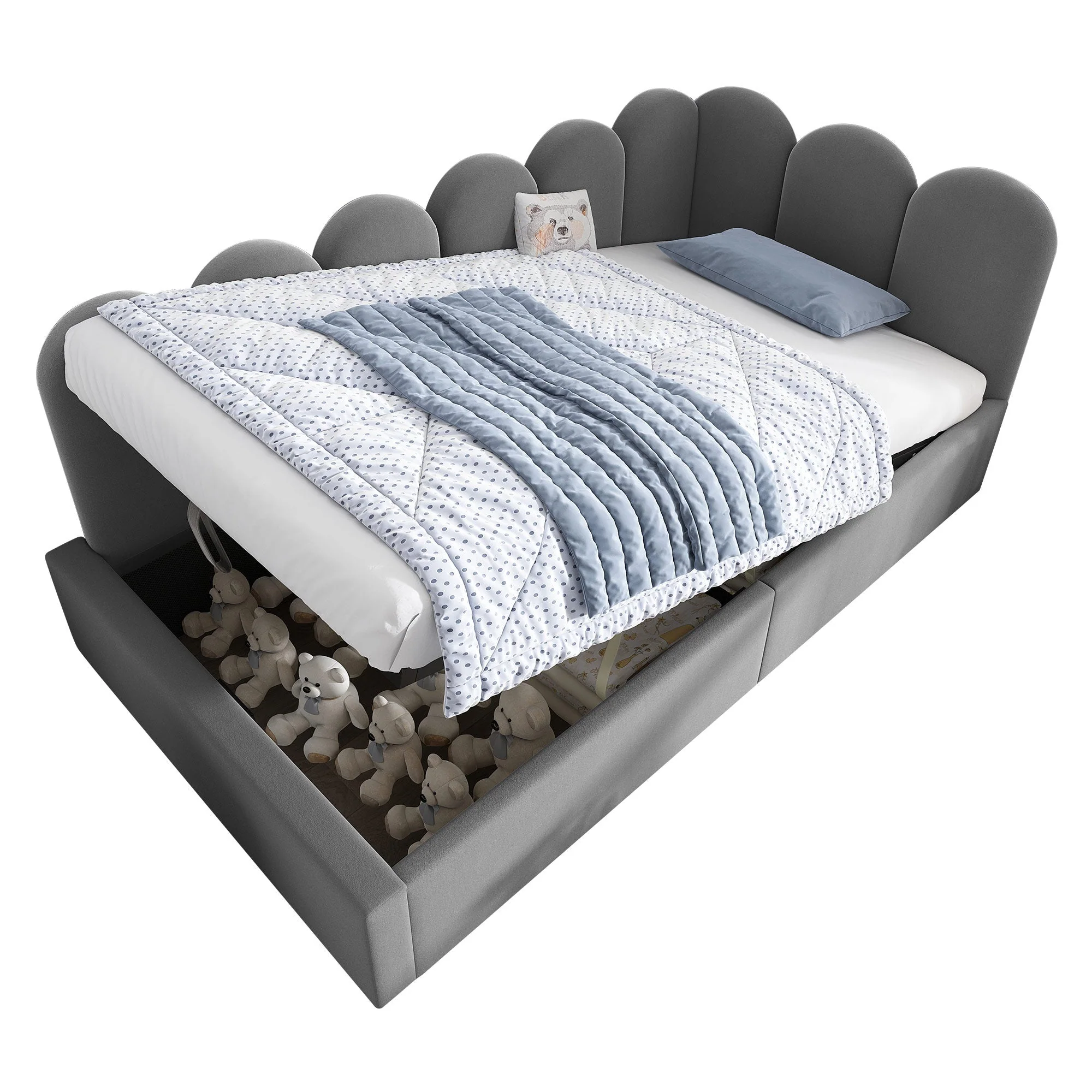 Upholstered Daybed 90x200cm with Hydraulic Storage and Metal Slatted Base, Grey Velvet - Image 9