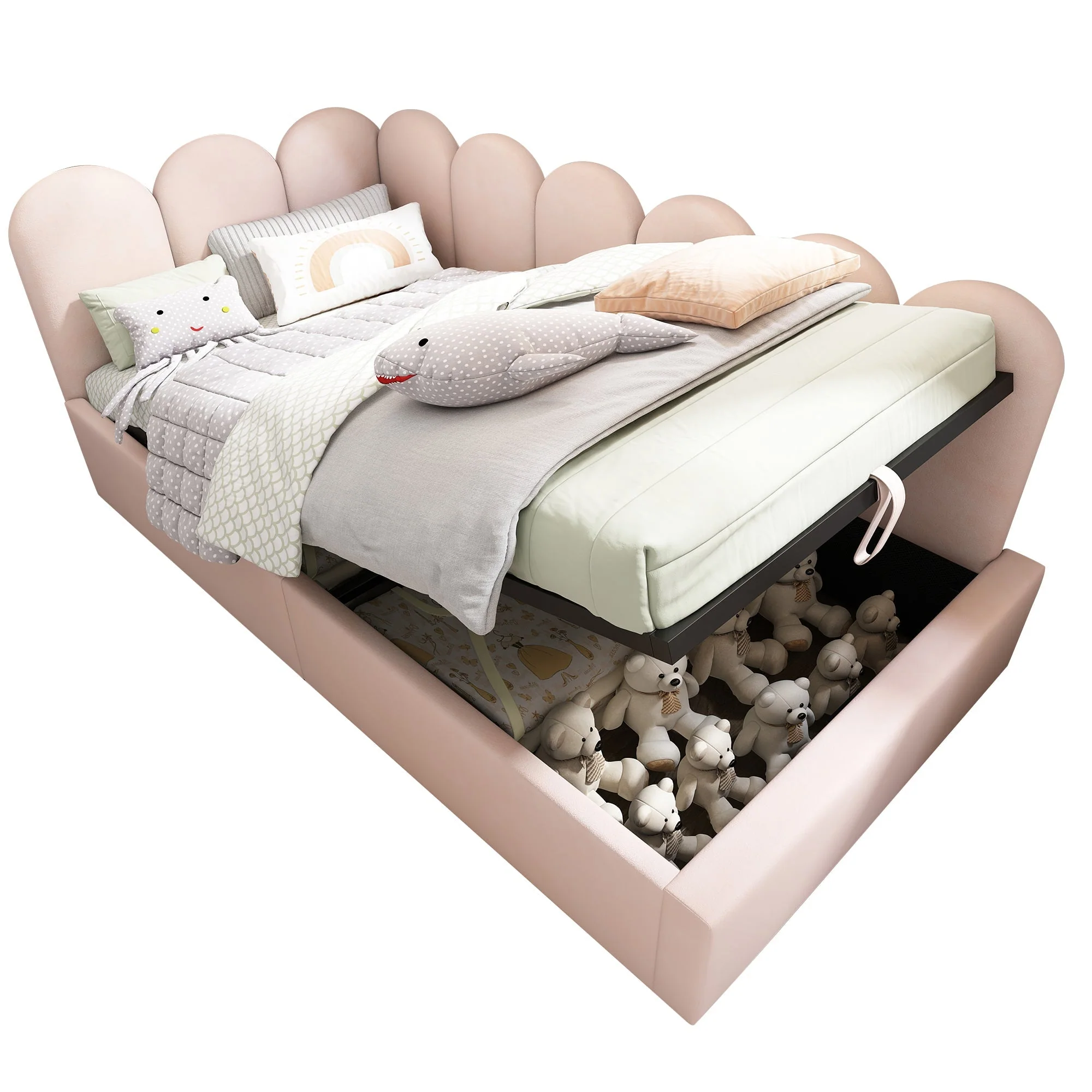 Upholstered Daybed Bed with Hydraulic Storage, 3FT Single 90x190cm Metal Frame, Velvet Pink - Image 7