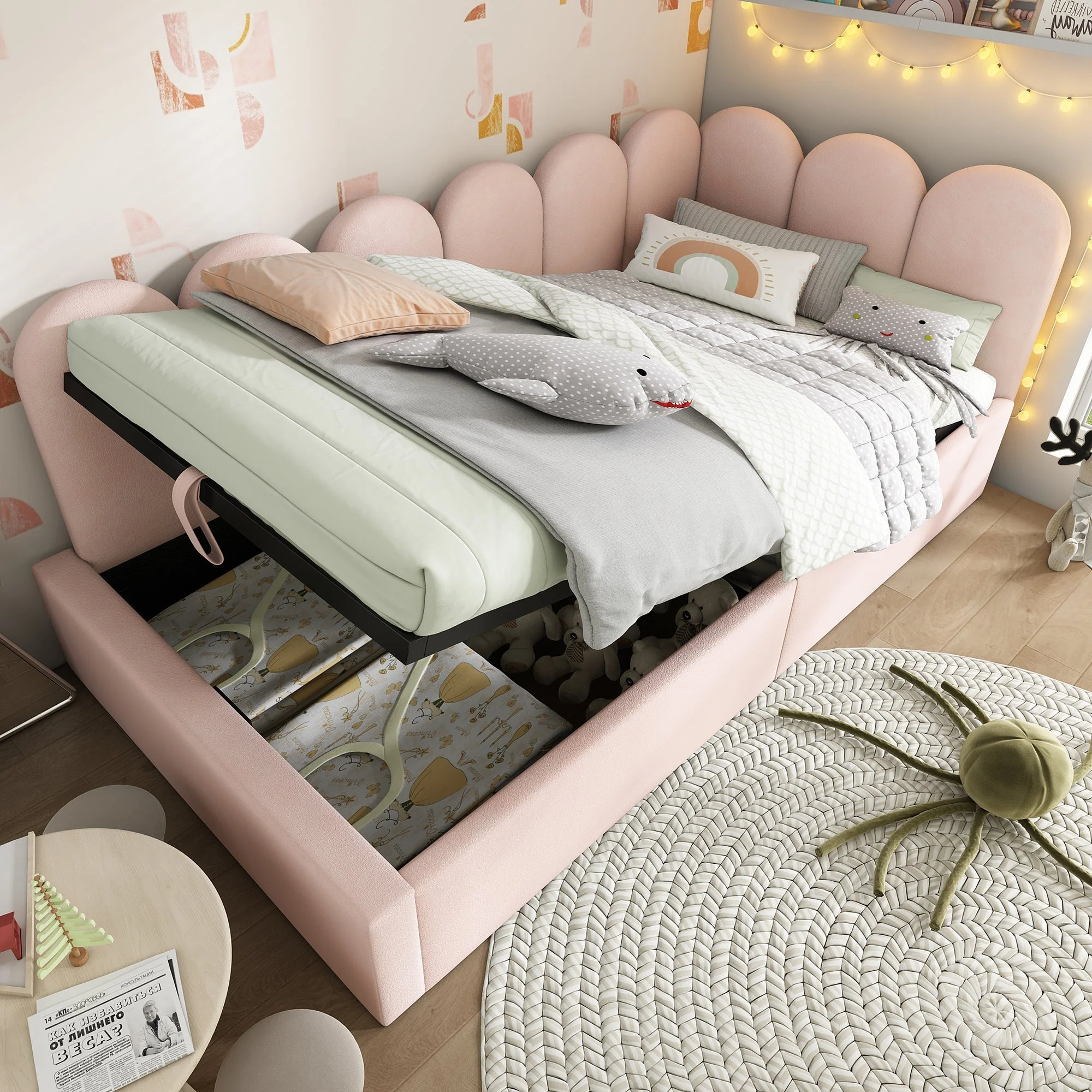 Upholstered Daybed Sofa Bed 90x190cm Hydraulic Storage Metal Slatted Base Velvet Pink