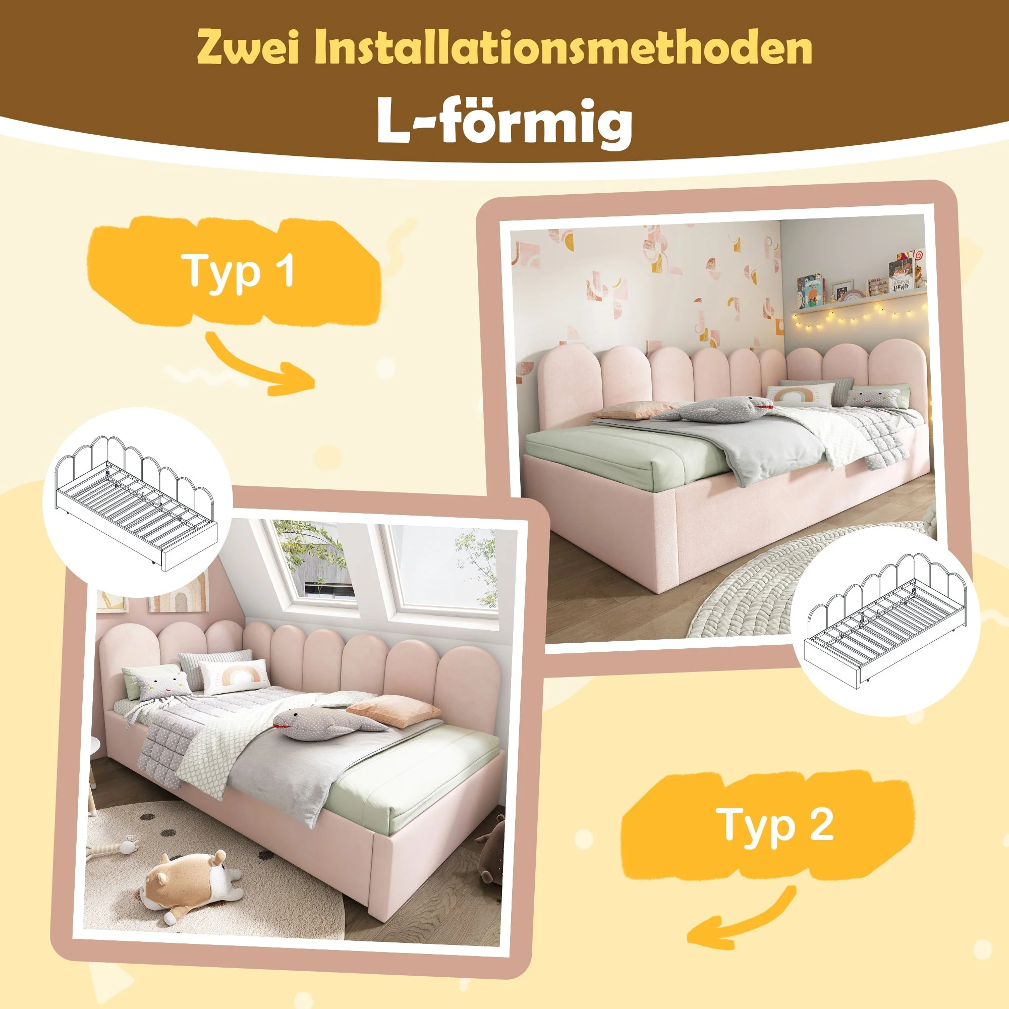 Upholstered Daybed Sofa Bed with Pull-out (90x200cm/90x190cm) Slatted Base, Velvet Pink - Image 5