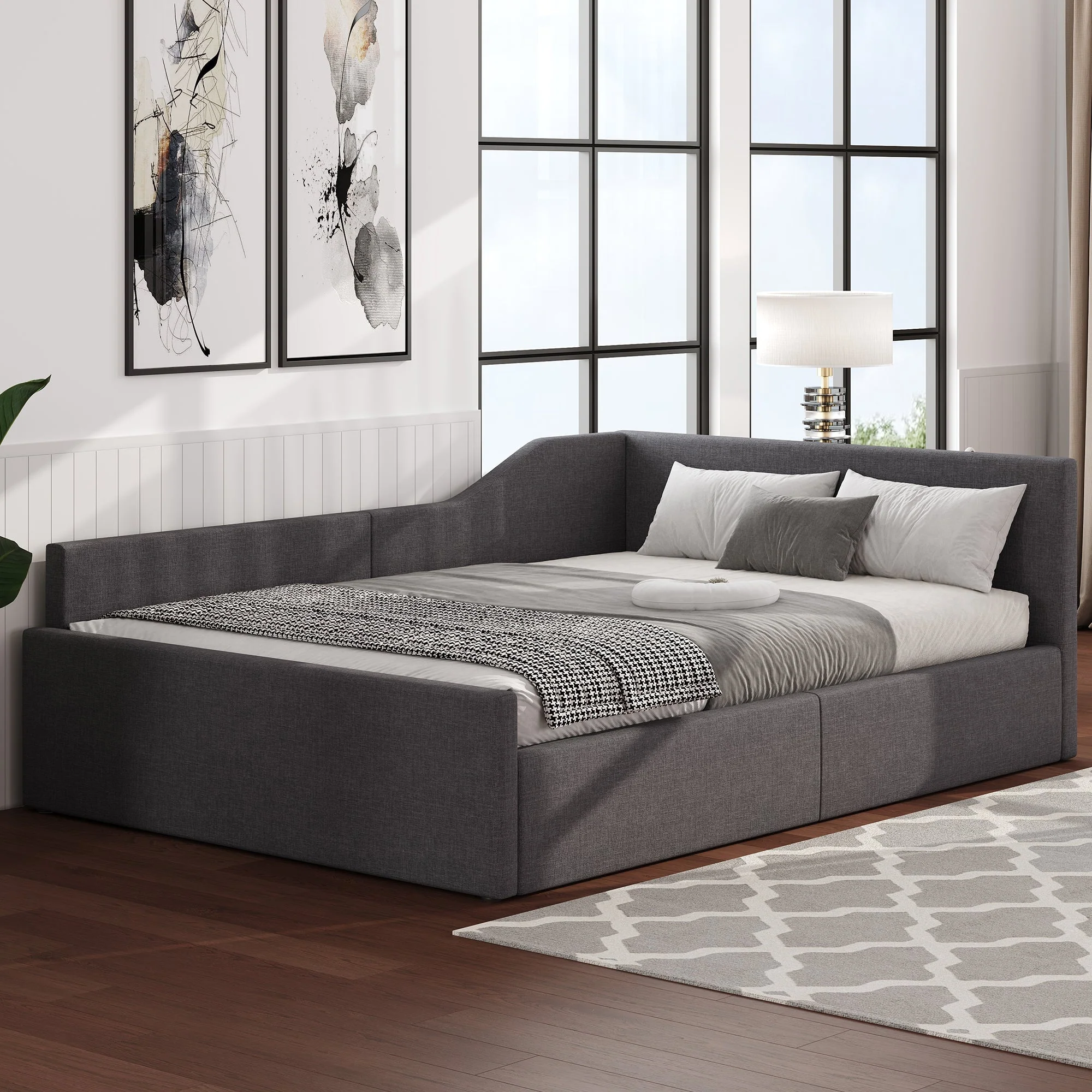 Upholstered Daybed with Underbed Storage, 140x200 cm, Grey - Image 2