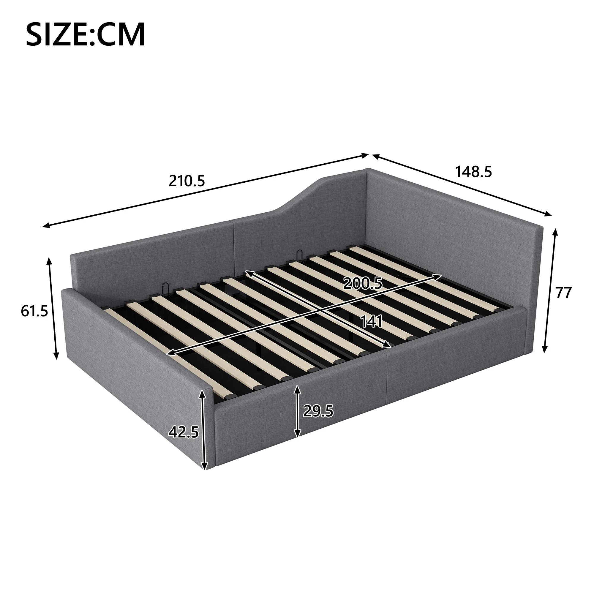 Upholstered Daybed with Underbed Storage, 140x200 cm, Grey - Image 4
