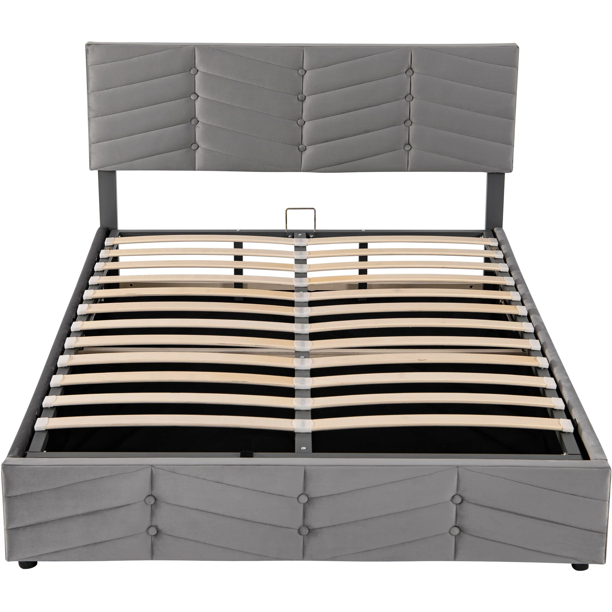 Upholstered Double Bed 140x190 Hydraulic Striped Adjustable Headboard - Velvet Grey - Image 8