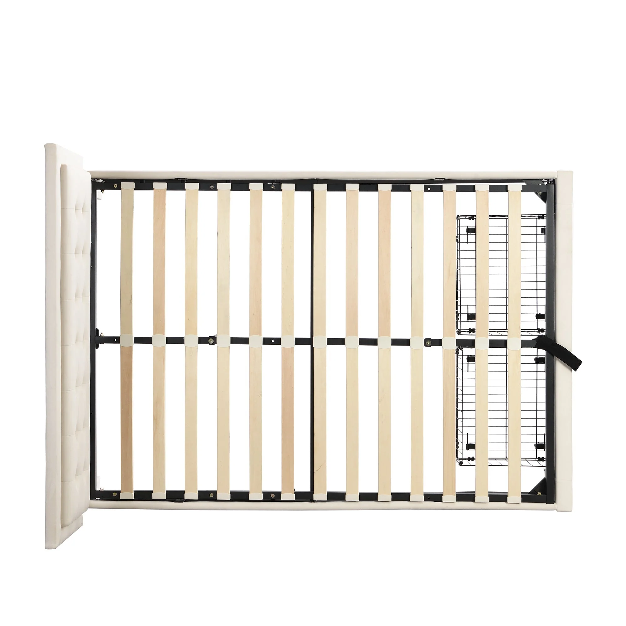 Upholstered Double Bed 140x190cm Hydraulic Storage Headboard 2 Drawers Velvet Beige - Image 10