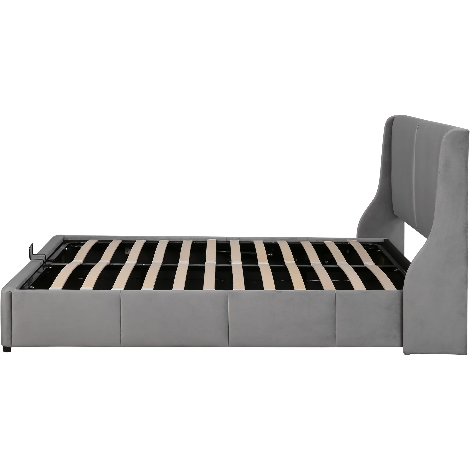 Upholstered Double Bed 140x200cm Hydraulic Storage Pillow Headboard - Grey - Image 7