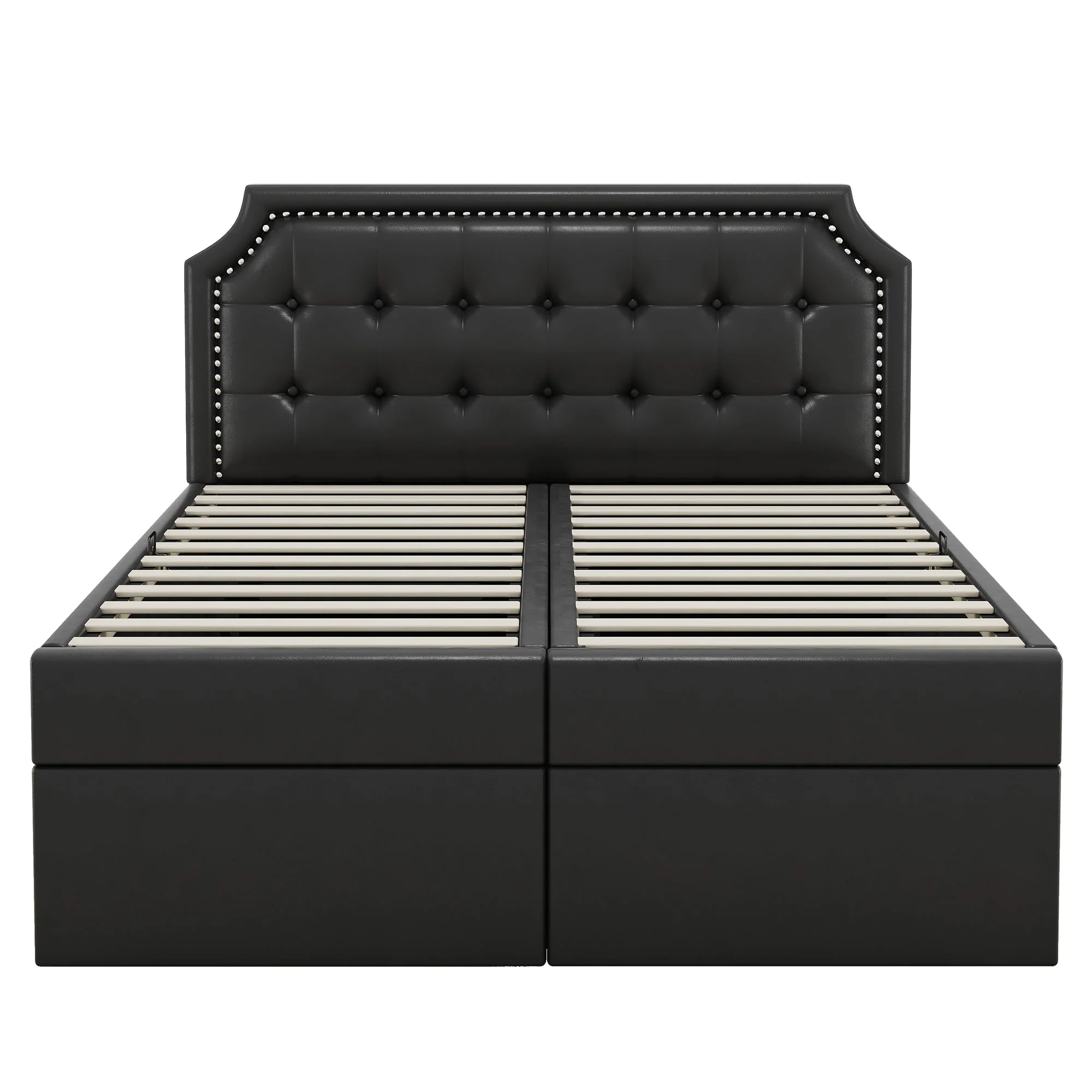 Upholstered Double Bed, 140x200cm Storage Slatted Base, Black - Image 8