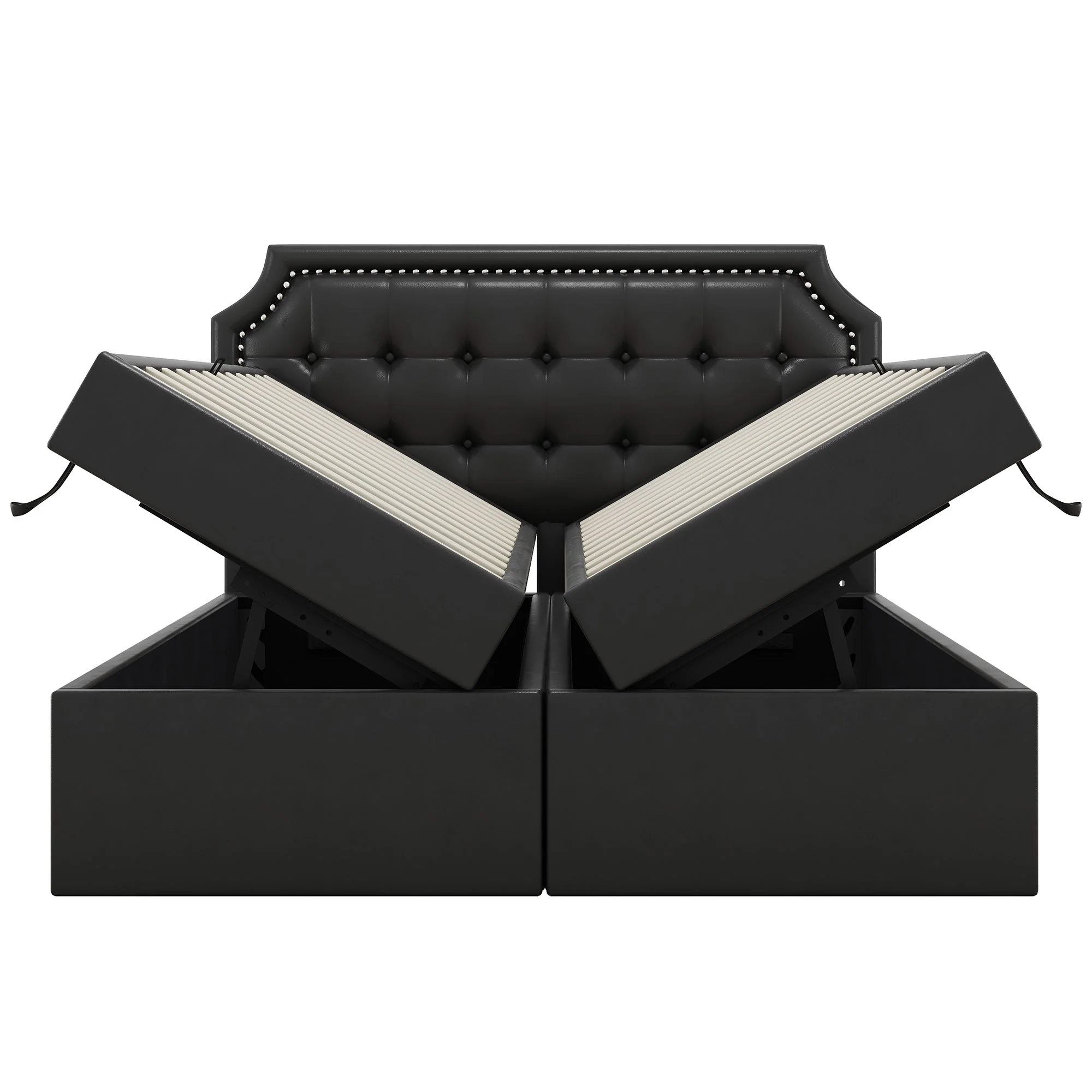 Upholstered Double Bed, 140x200cm Storage Slatted Base, Black - Image 9