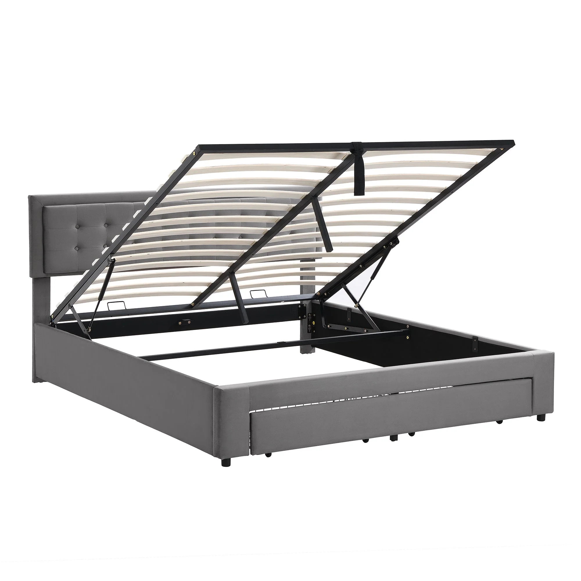 Upholstered Double Bed 160x200 Storage Drawers Slatted Frame - Velvet Grey - Image 9