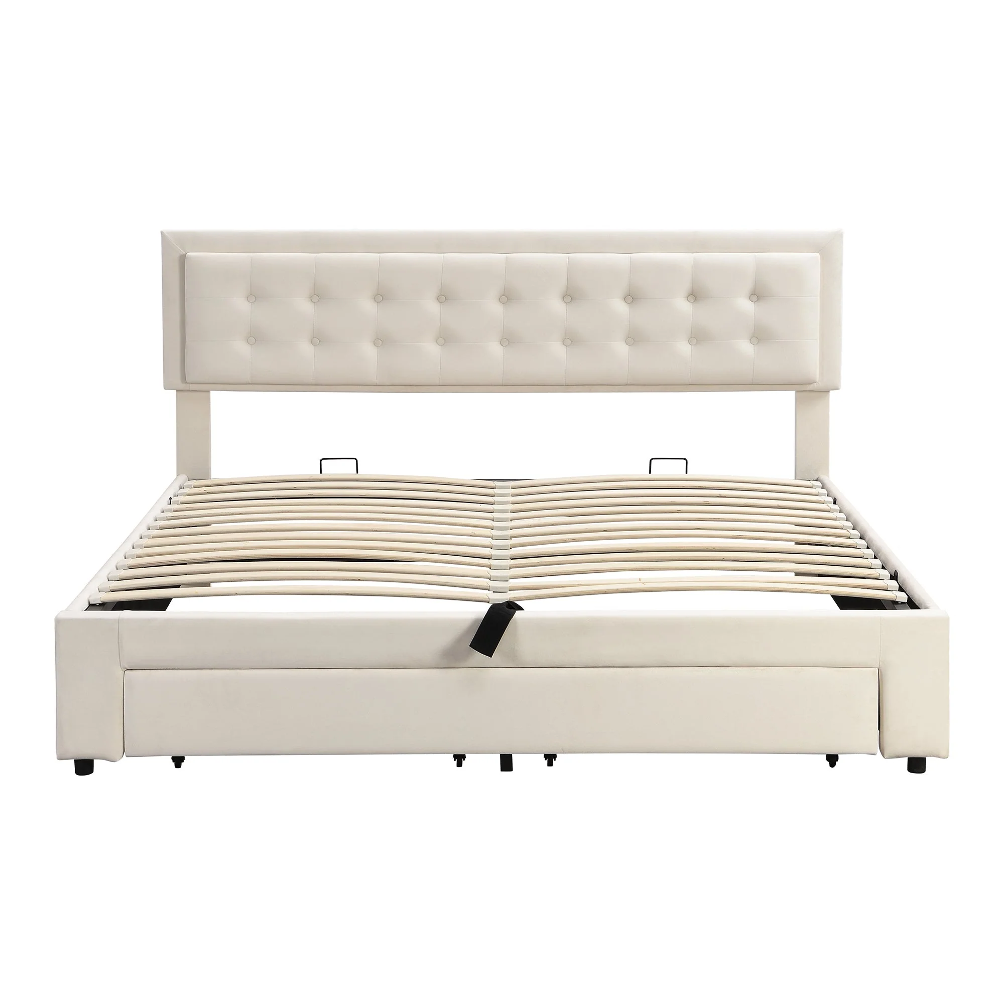 Upholstered Double Bed 160x200cm Storage Box Drawers Slatted Frame - Velvet Beige - Image 9