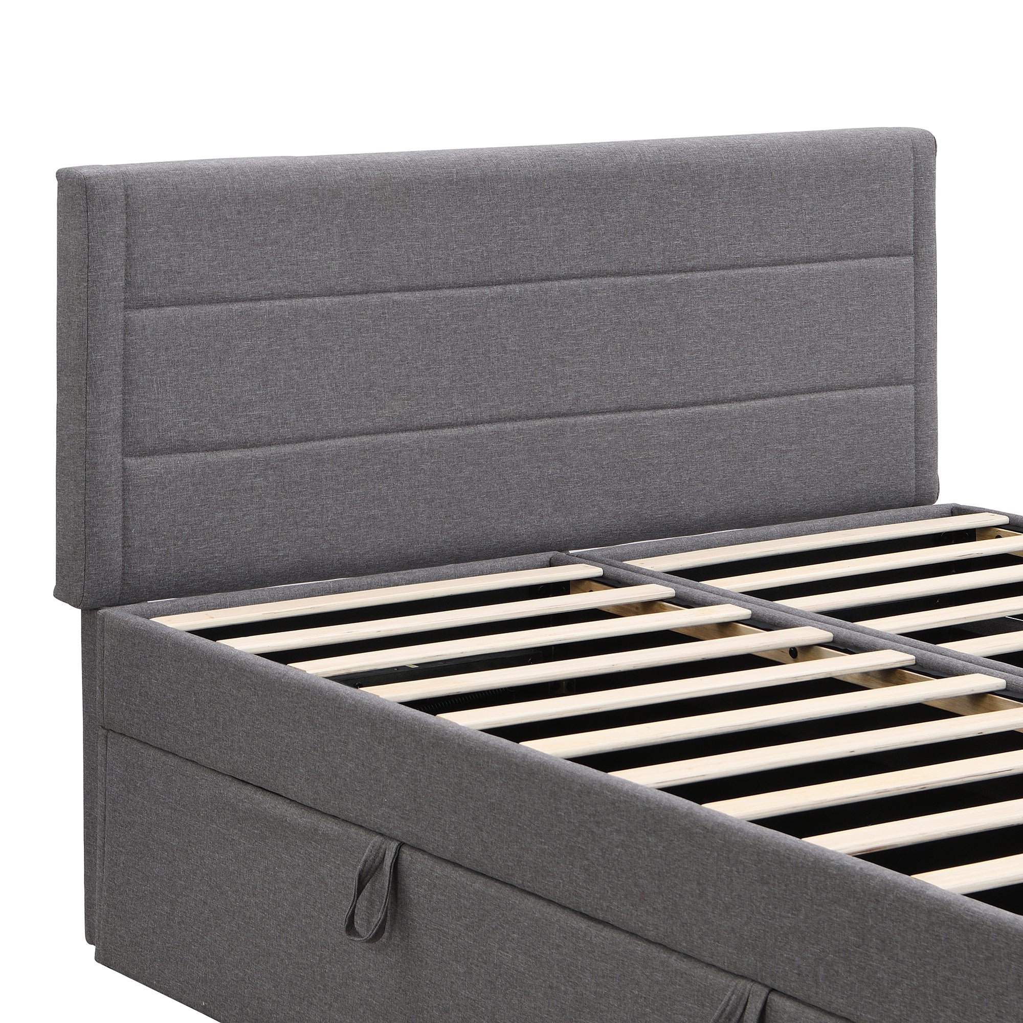 Upholstered Double Bed 200x140cm Dual Access Storage Metal Slats - Grey - Image 10