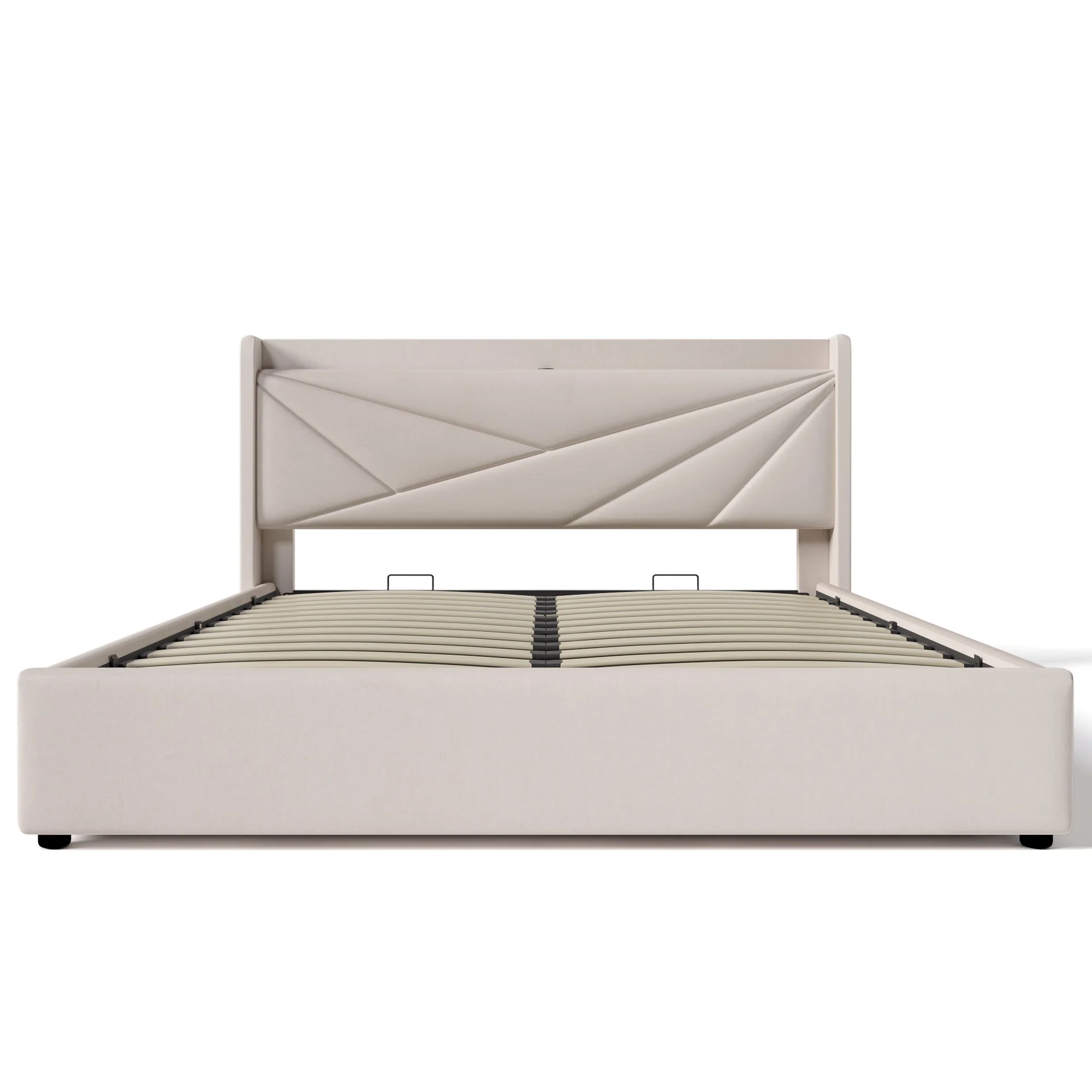 Upholstered Double Bed, Storage with USB Type C Headboard, Linen - Image 3