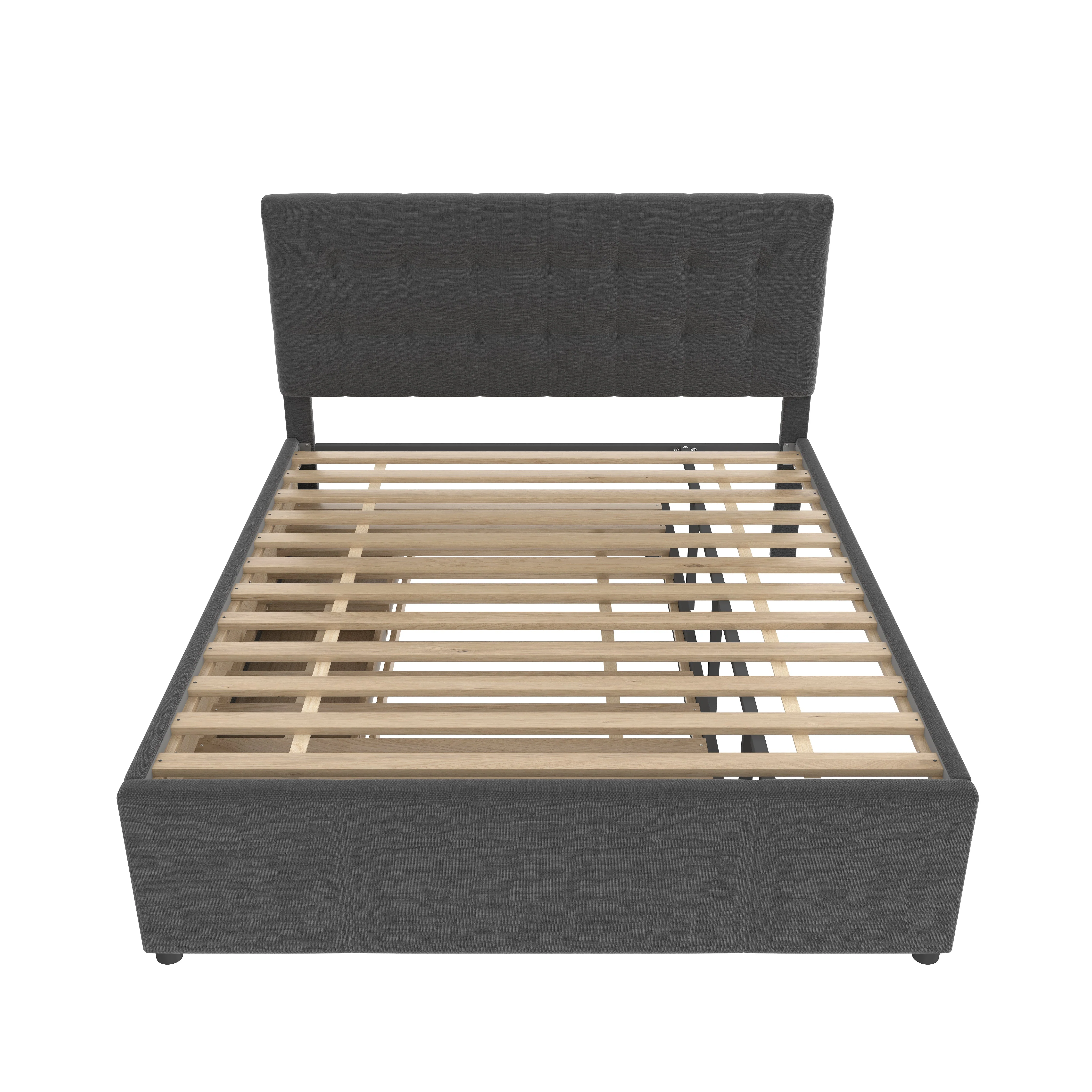 Upholstered Double Bed with 3 Drawers and Extendable Bed, 140x200cm, Grey - Image 8