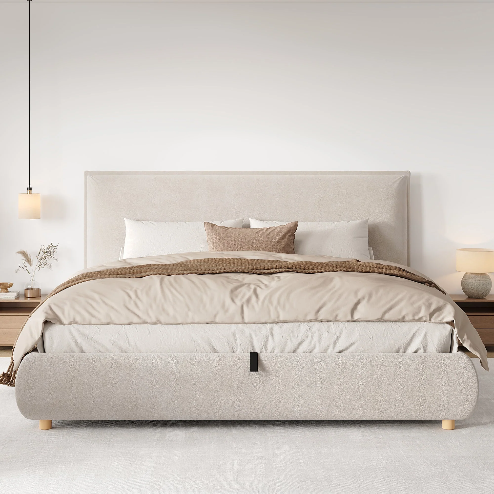 Upholstered Double Bed with Hydraulic Storage and Slatted Base, 180x200cm, Cream Velvet - Image 2