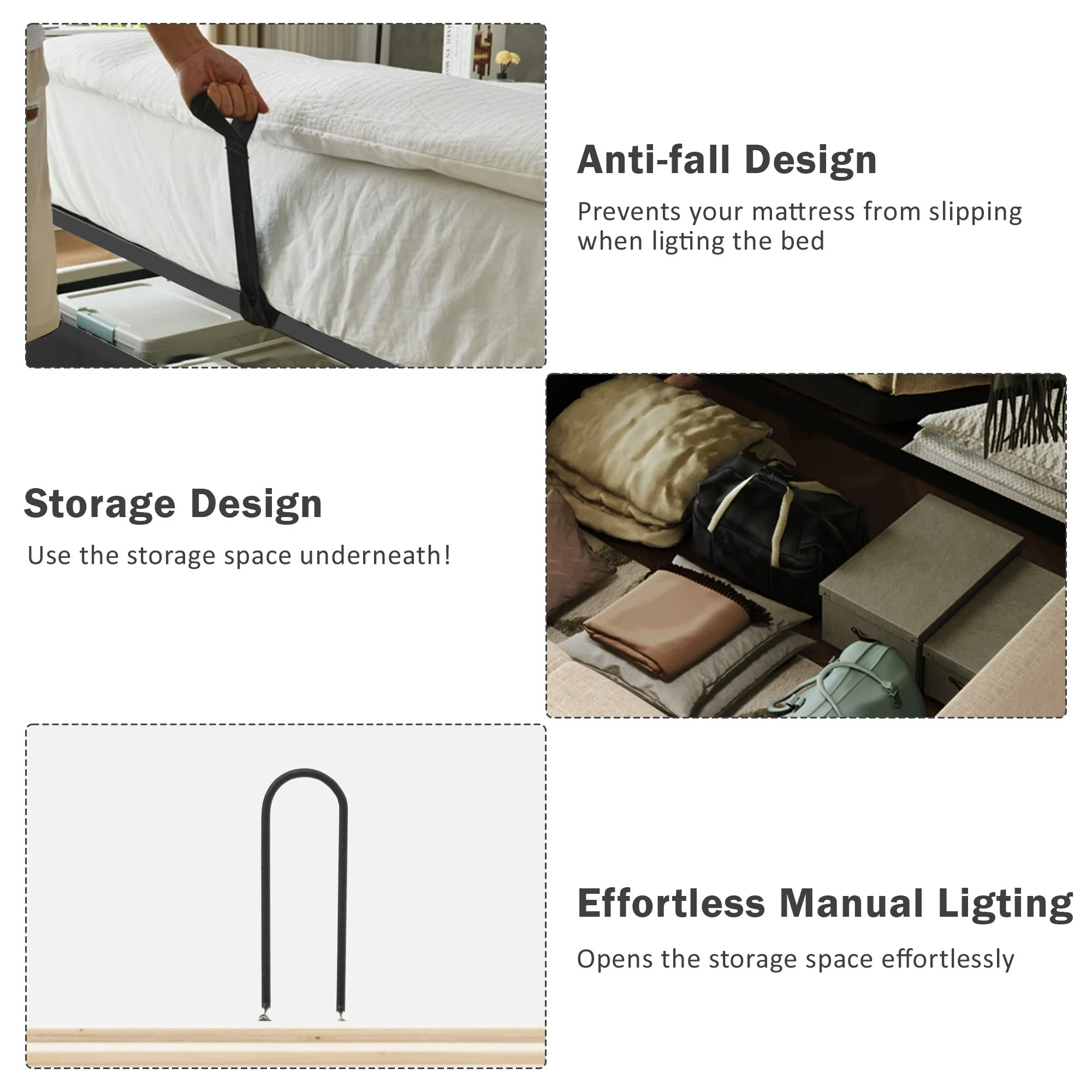 Upholstered Double Bed with USB Charging, LED Lighting & Storage Headboard, Wooden Slatted Frame, Grey - Image 5