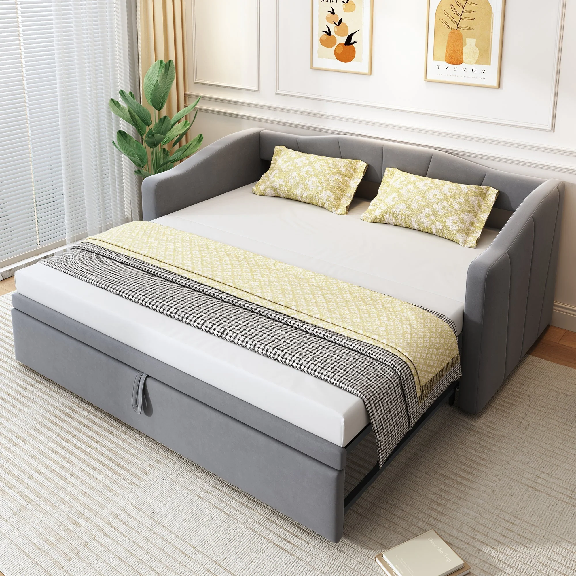 Upholstered Extendable Sofa Bed 90/180x200 cm with Slatted Frames Velvet Grey