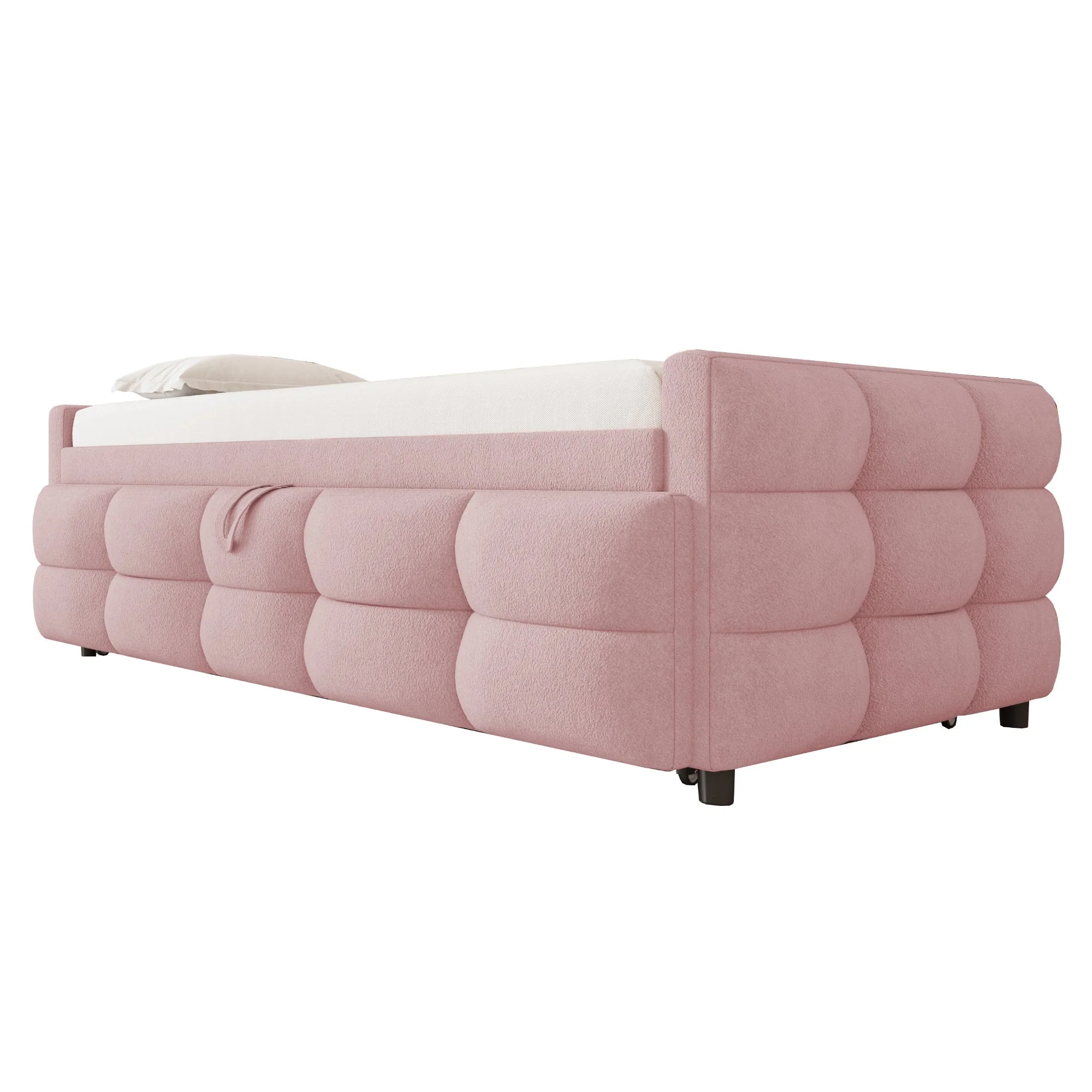 Upholstered Extendable Sofa Bed with Slatted Base, 90/180x190cm, Pink Teddy Velvet - Image 8