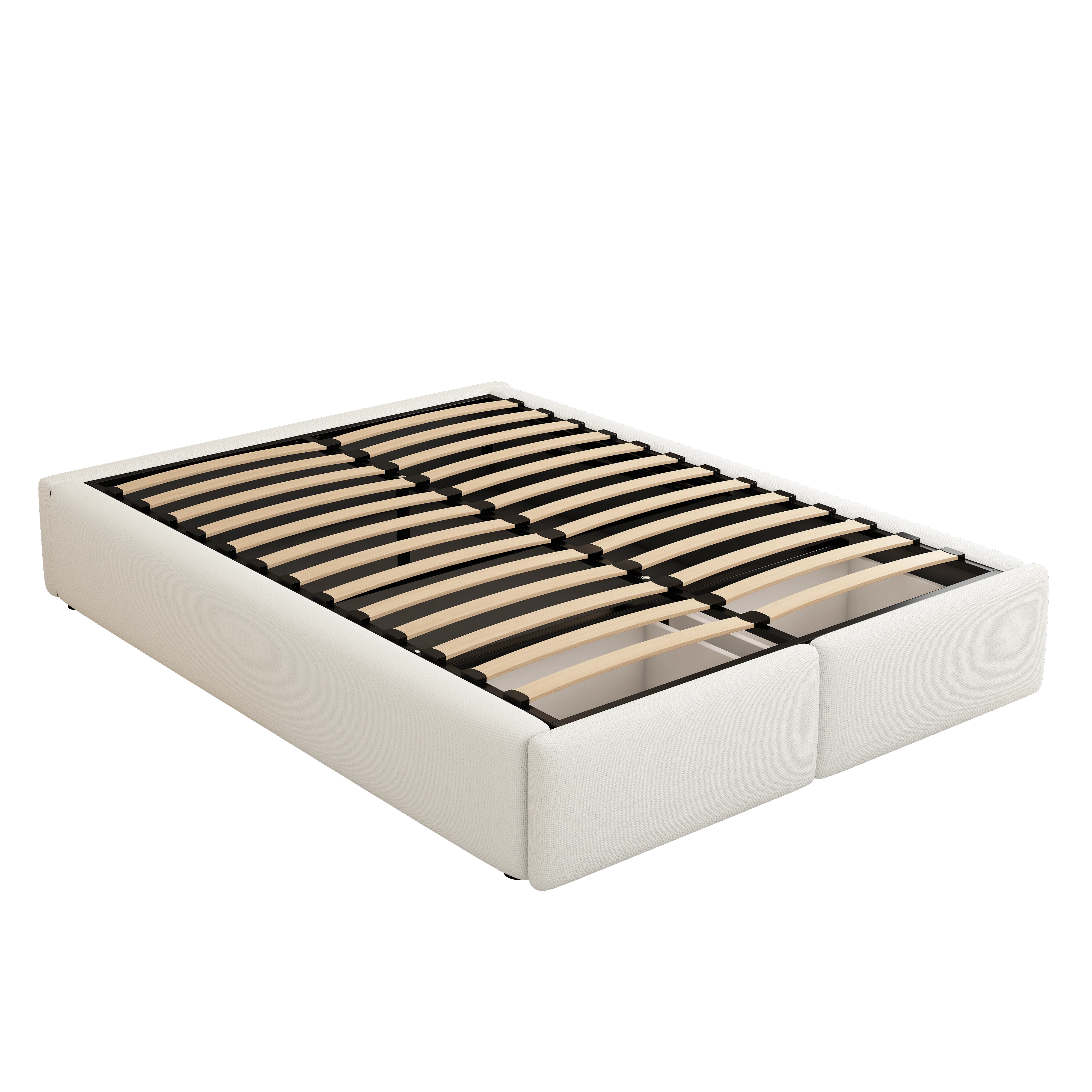 Upholstered Platform Bed 140x200cm Hydraulic Storage 2 Drawers - White - Image 10