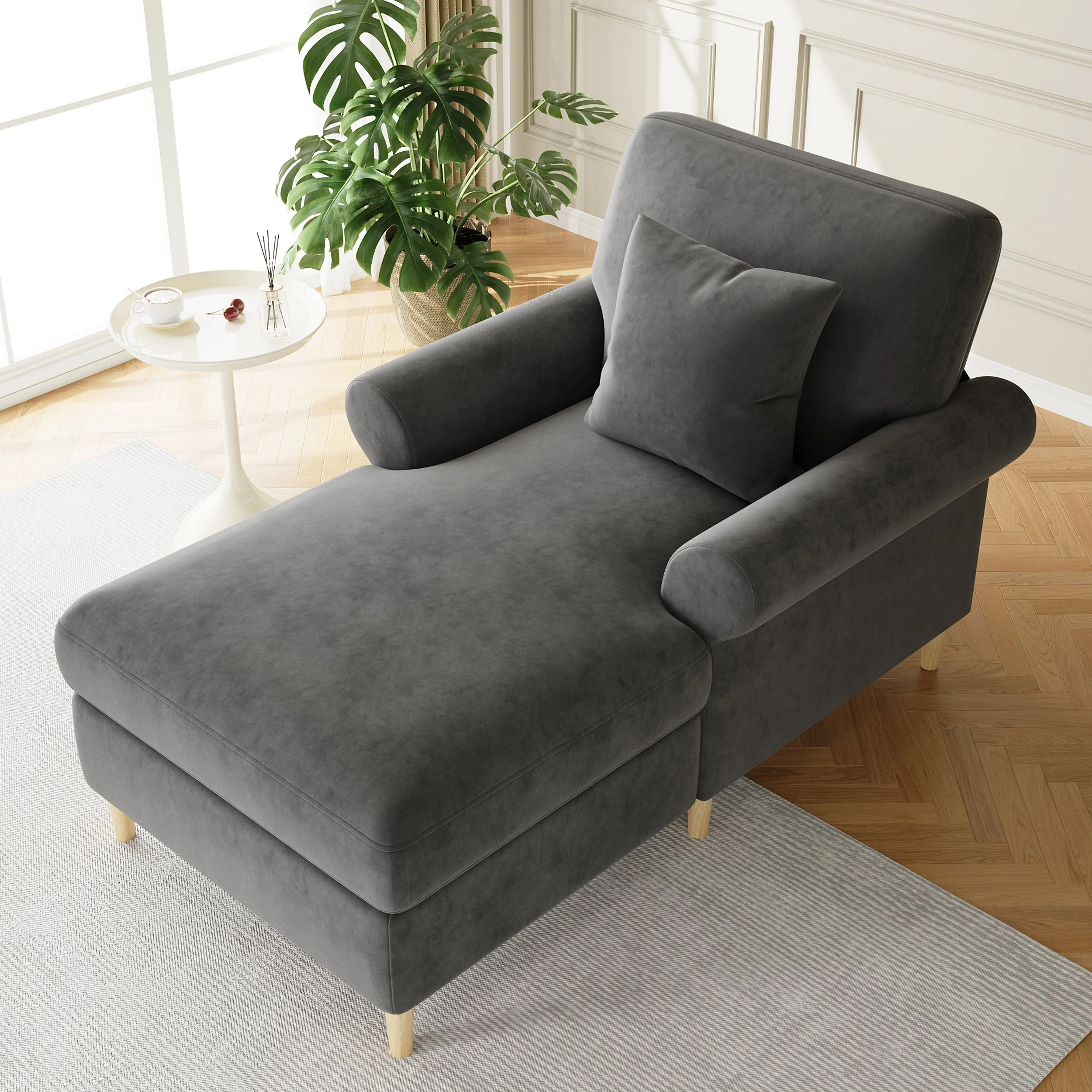 Upholstered Recliner Folding Sleeper Chair for Living Room/Bedroom, Velvet, Grey - Image 3