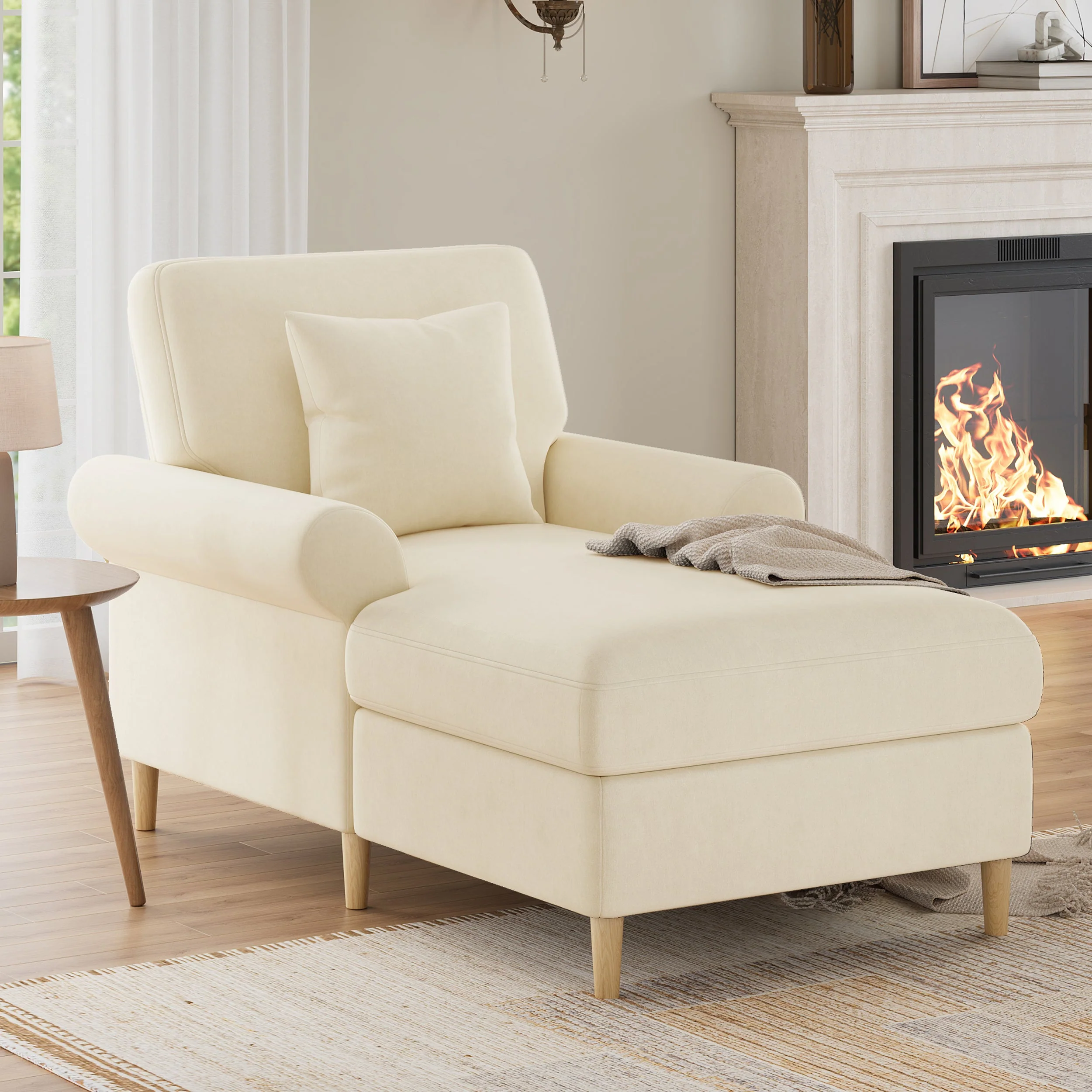 Upholstered Recliner, Folding Sleeper Chair, XXL Reading Lounge Chair, Velvet Beige - Image 2