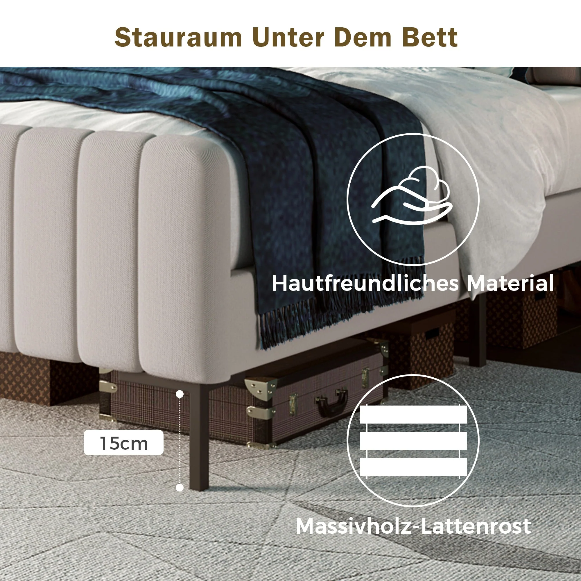 Upholstered single bed, 90 x 200 cm, adjustable headboard, grey-beige linen - Image 12