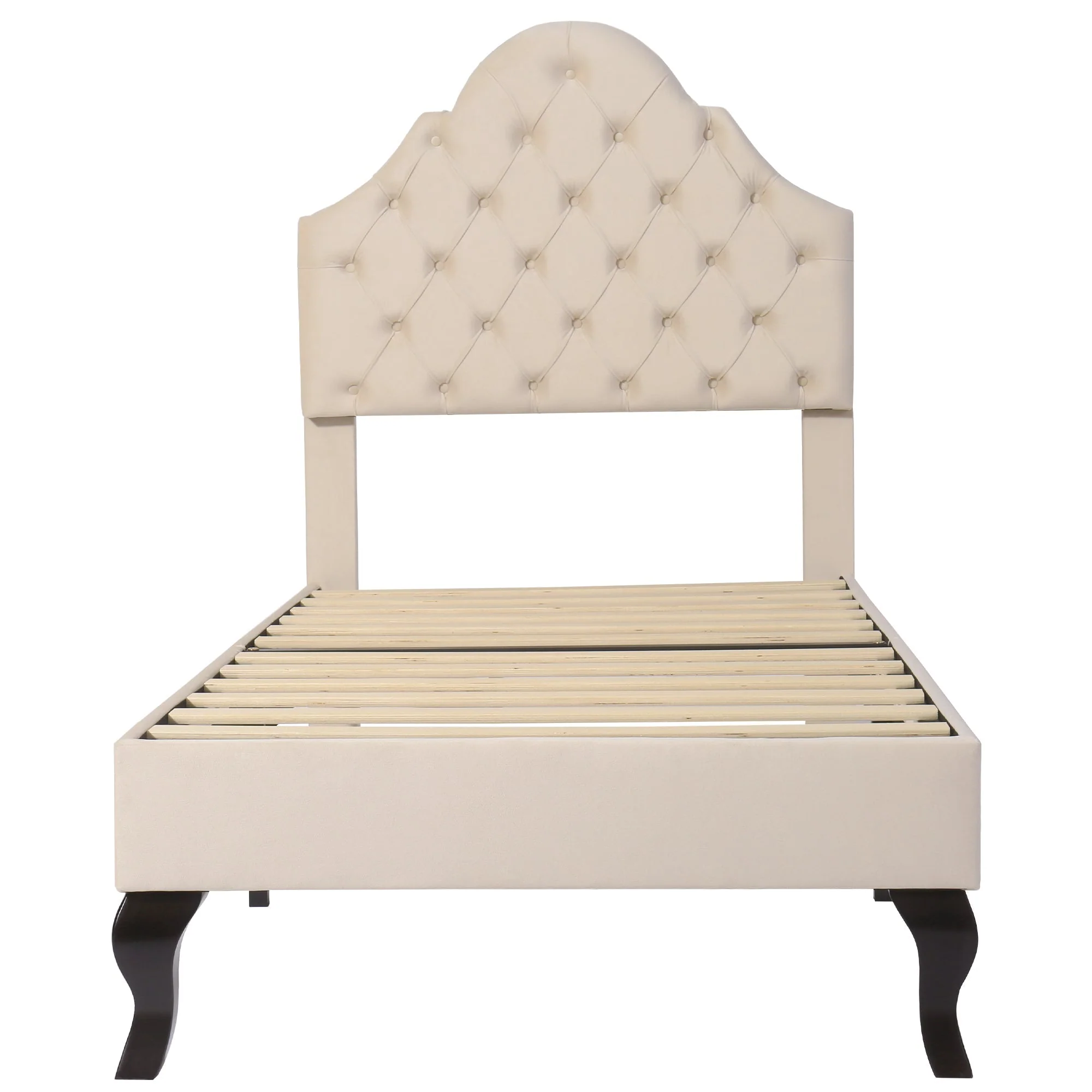 Upholstered Single Bed 90x200cm Adjustable Headboard Slatted Frame - Velvet Beige - Image 9