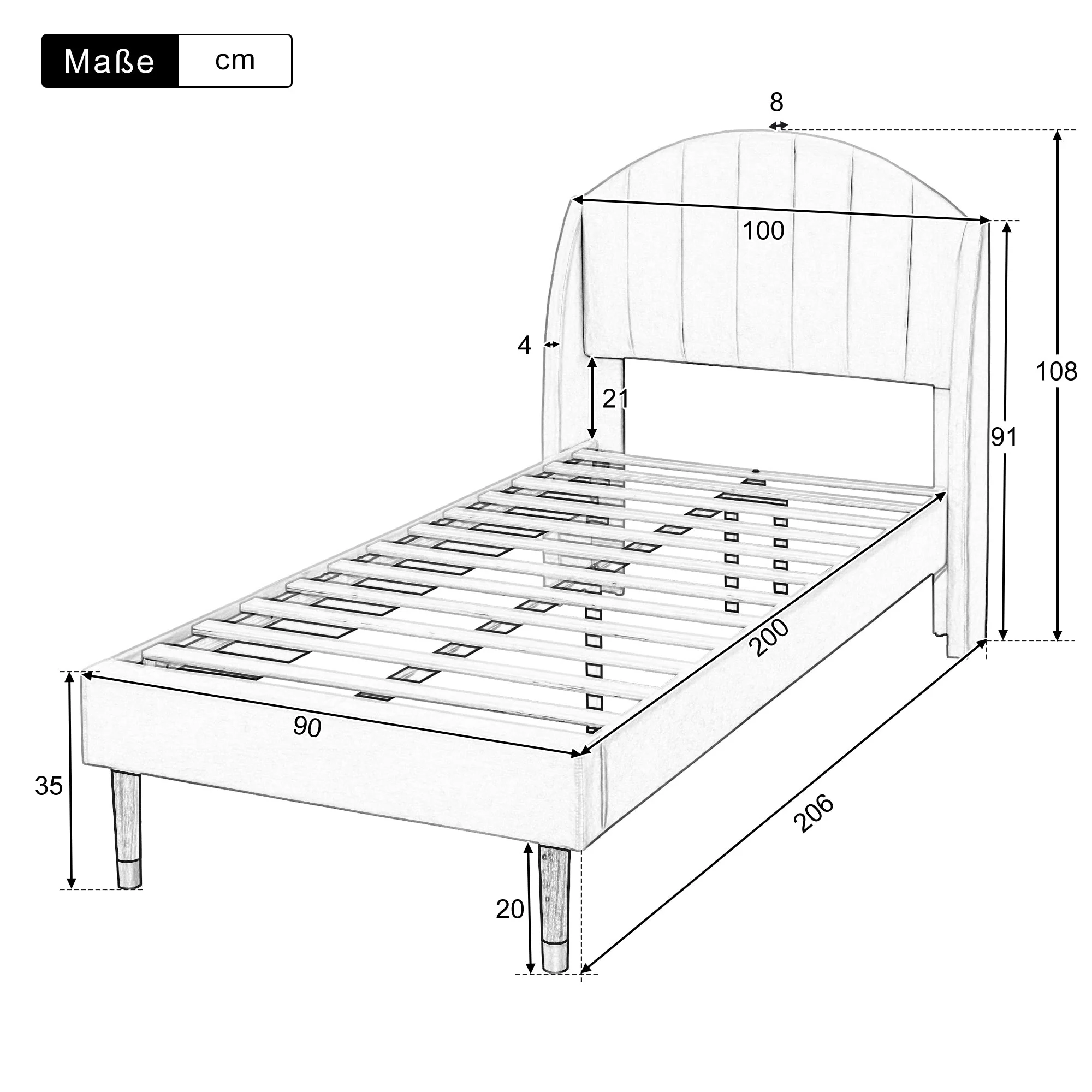 Upholstered Single Bed 90x200cm with Slatted Base Headboard Easy Assembly Velvet Beige - Image 10