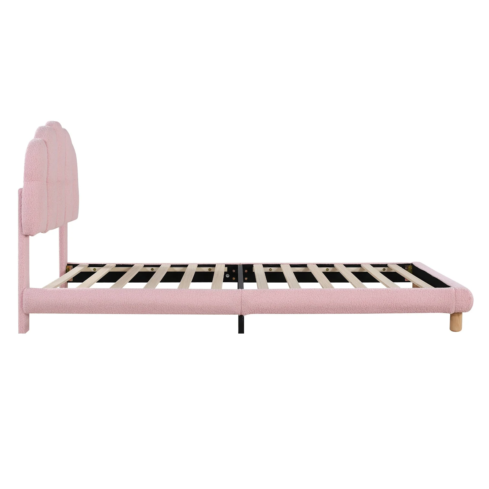 Upholstered Single Bed 90x200cm Wooden Slatted Frame - Imitation Fleece Pink - Image 9