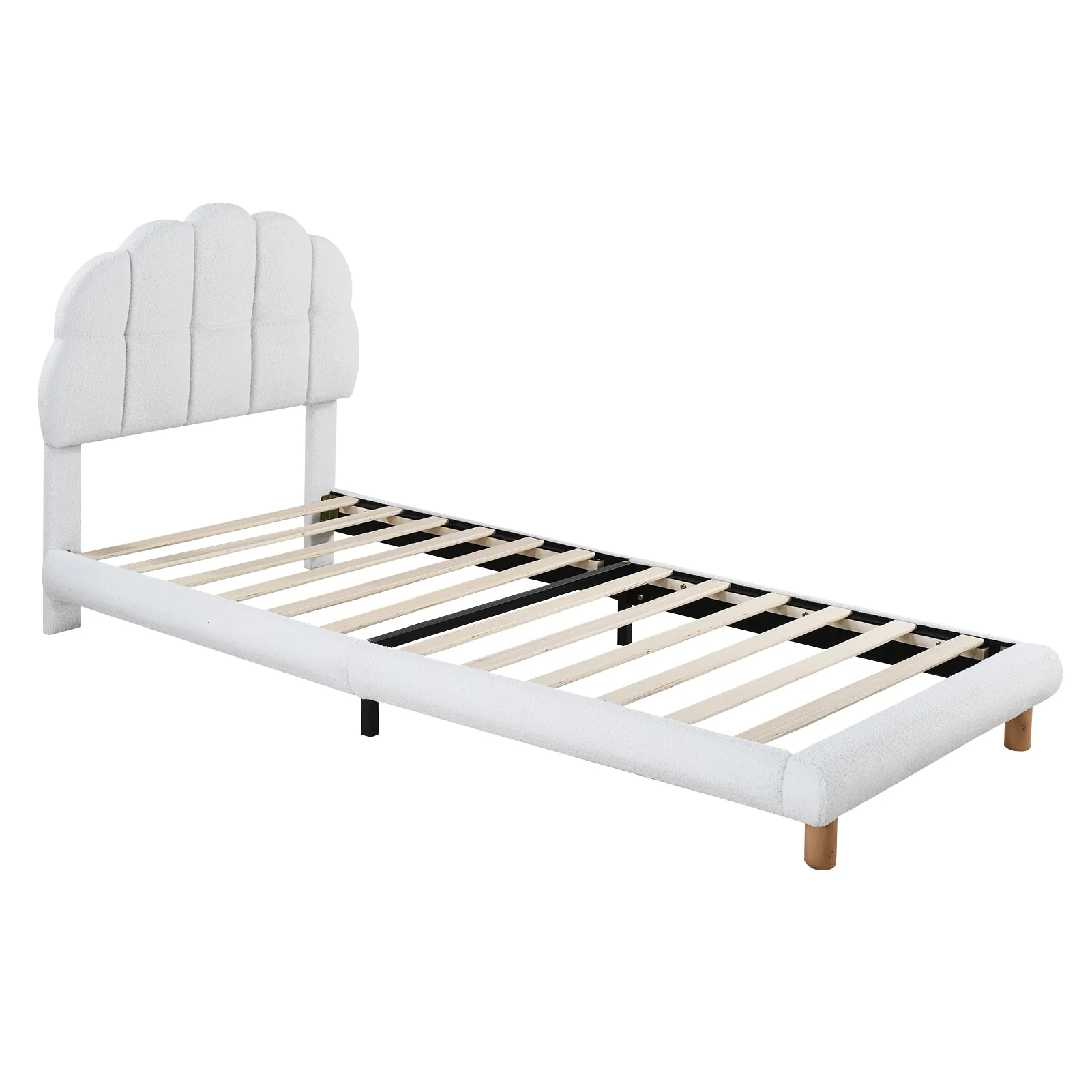 Upholstered Single Bed 90x200cm Wooden Slatted Frame Imitation Fleece White - Image 8
