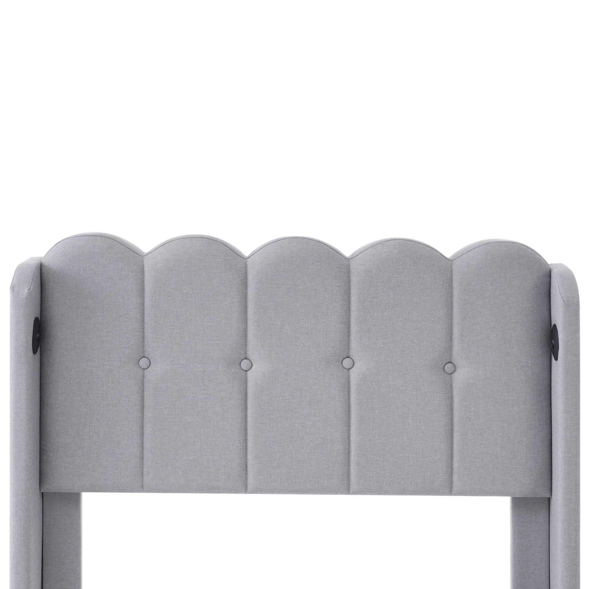 Upholstered Single Bed, USB Type C Charging, Slatted Frame, Gray Linen - Image 6