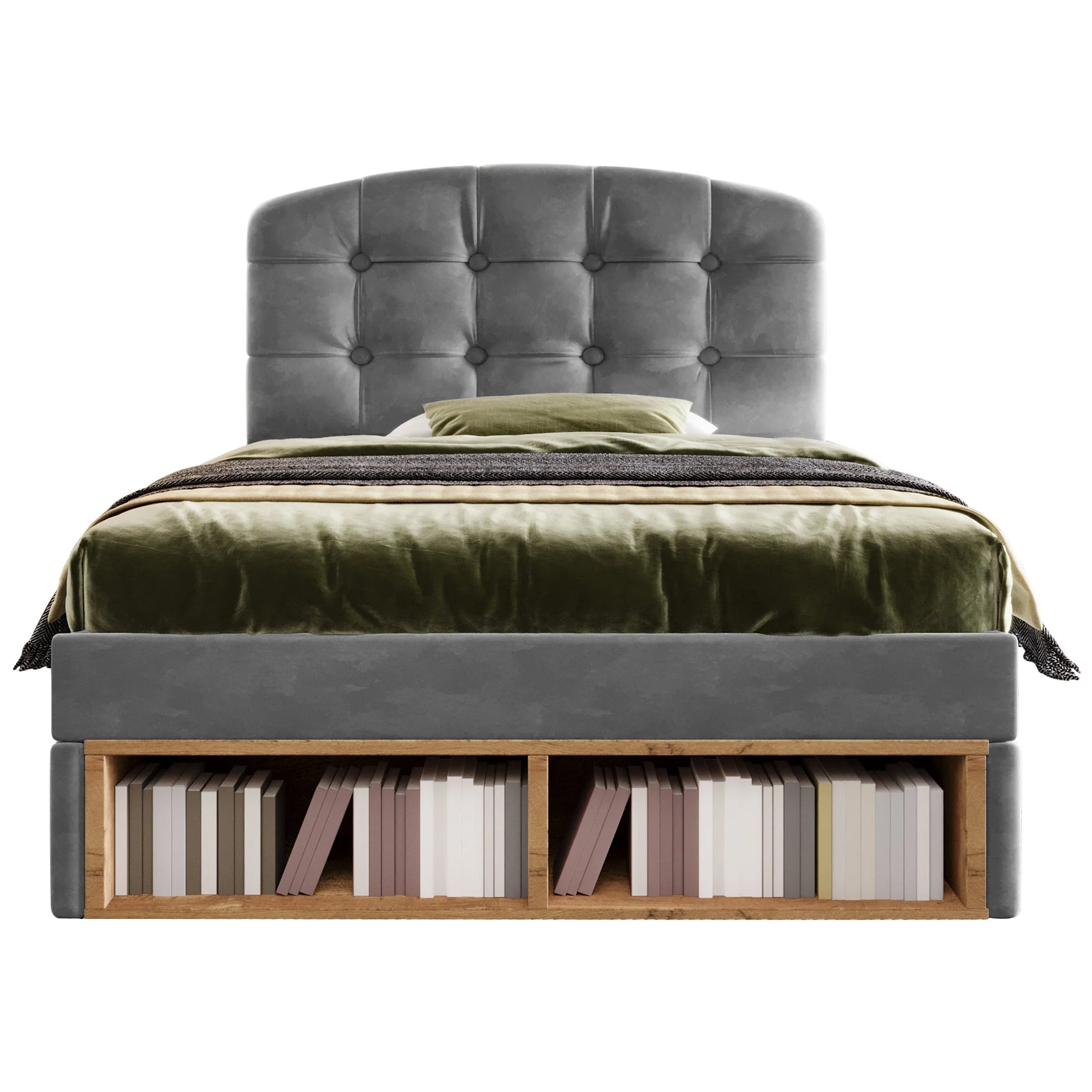 Upholstered Single Bed with Adjustable Headboard, Drawers and Storage, 90x200cm, Grey Velvet - Image 8