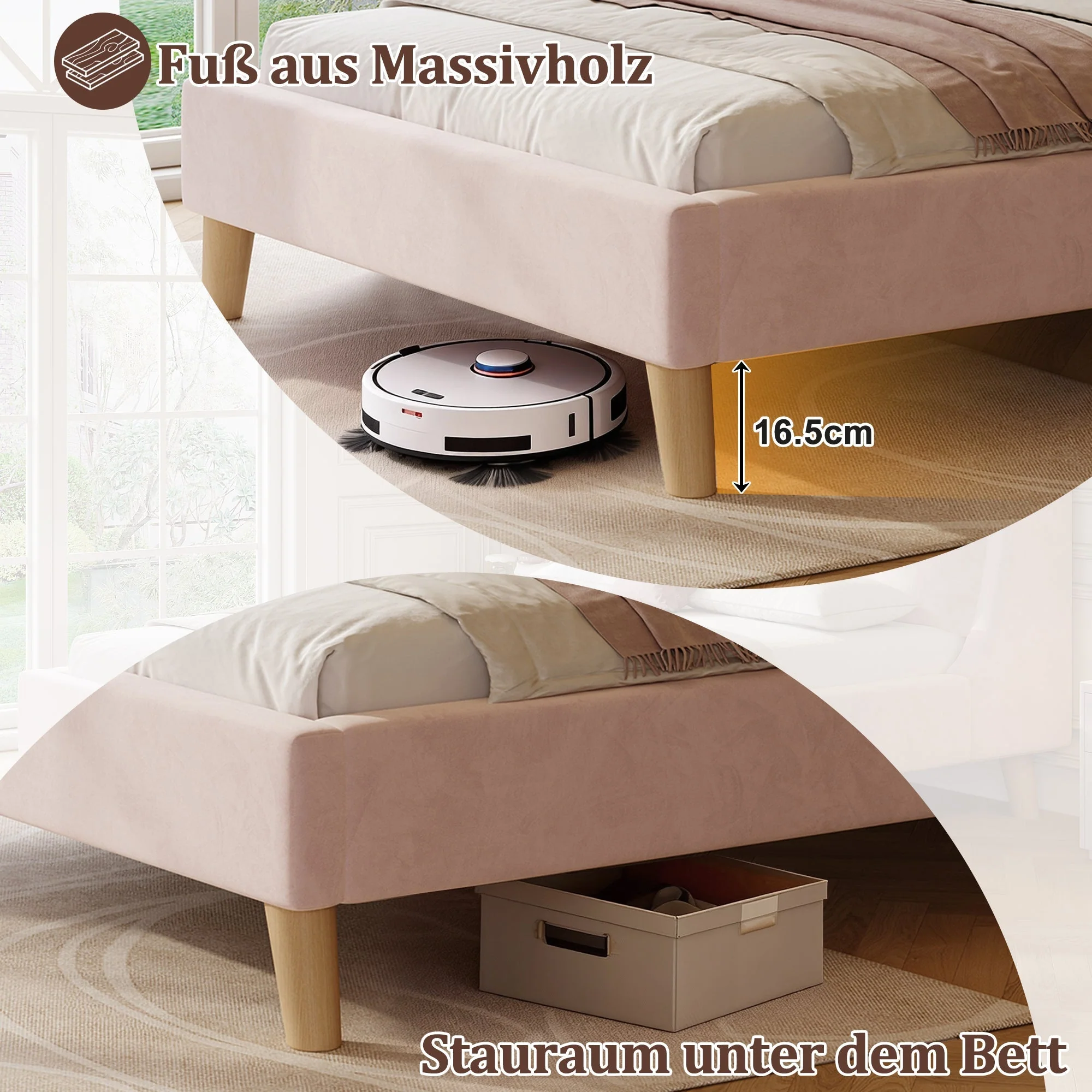 Upholstered Single Bed with Slatted Base and Headboard, 90 x 200cm, Pink Velvet - Image 6