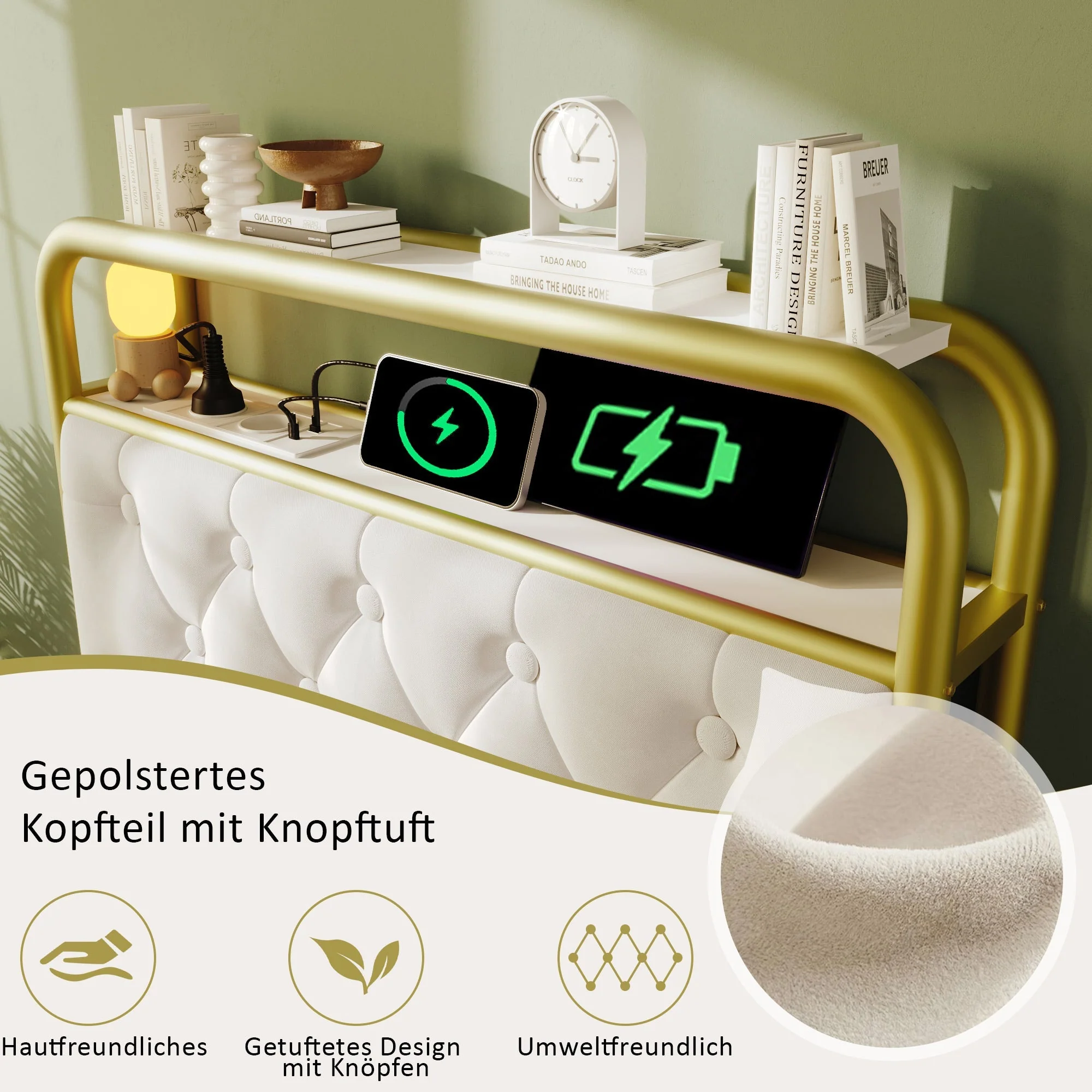 Upholstered Single Bed with USB-C Charging, LED & 2 Drawers, Velvet - Image 5
