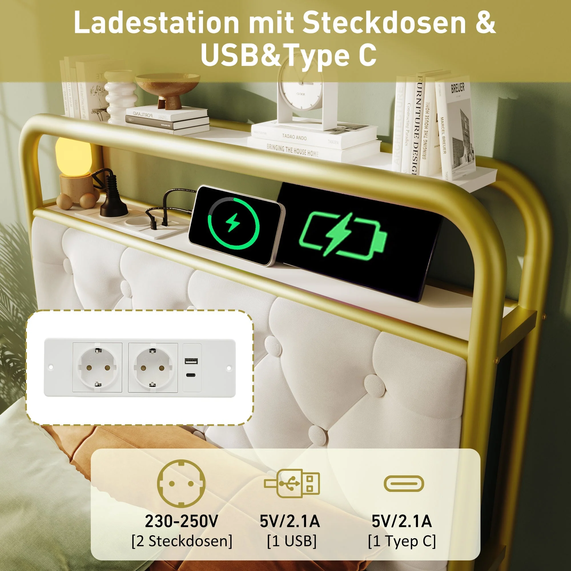 Upholstered Single Bed with USB Type C & LED, 90x200, 2 Drawers, Velvet - Image 4