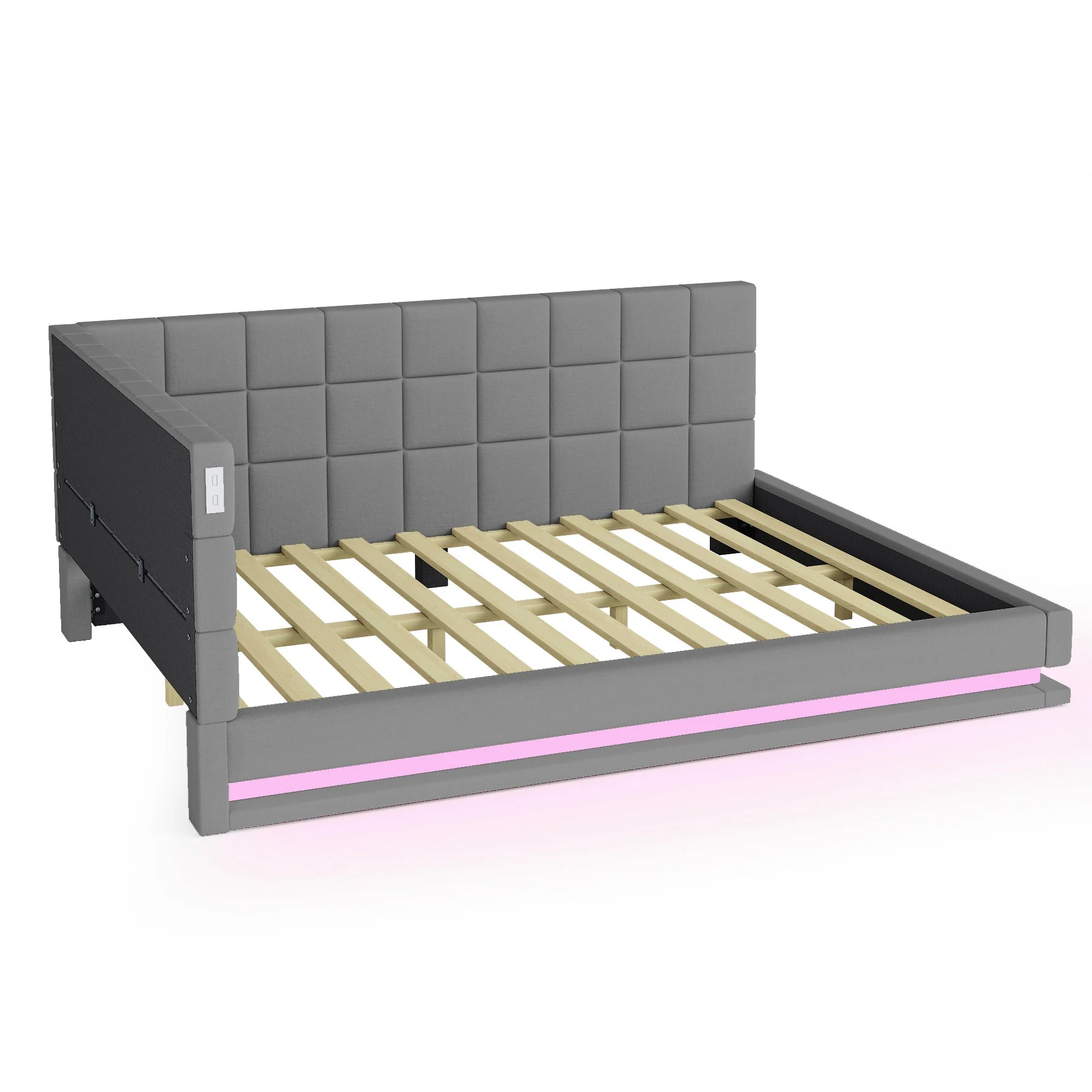 Upholstered Sofa Bed, 140x200 Multifunctional with LED & USB, Gray Velvet - Image 6
