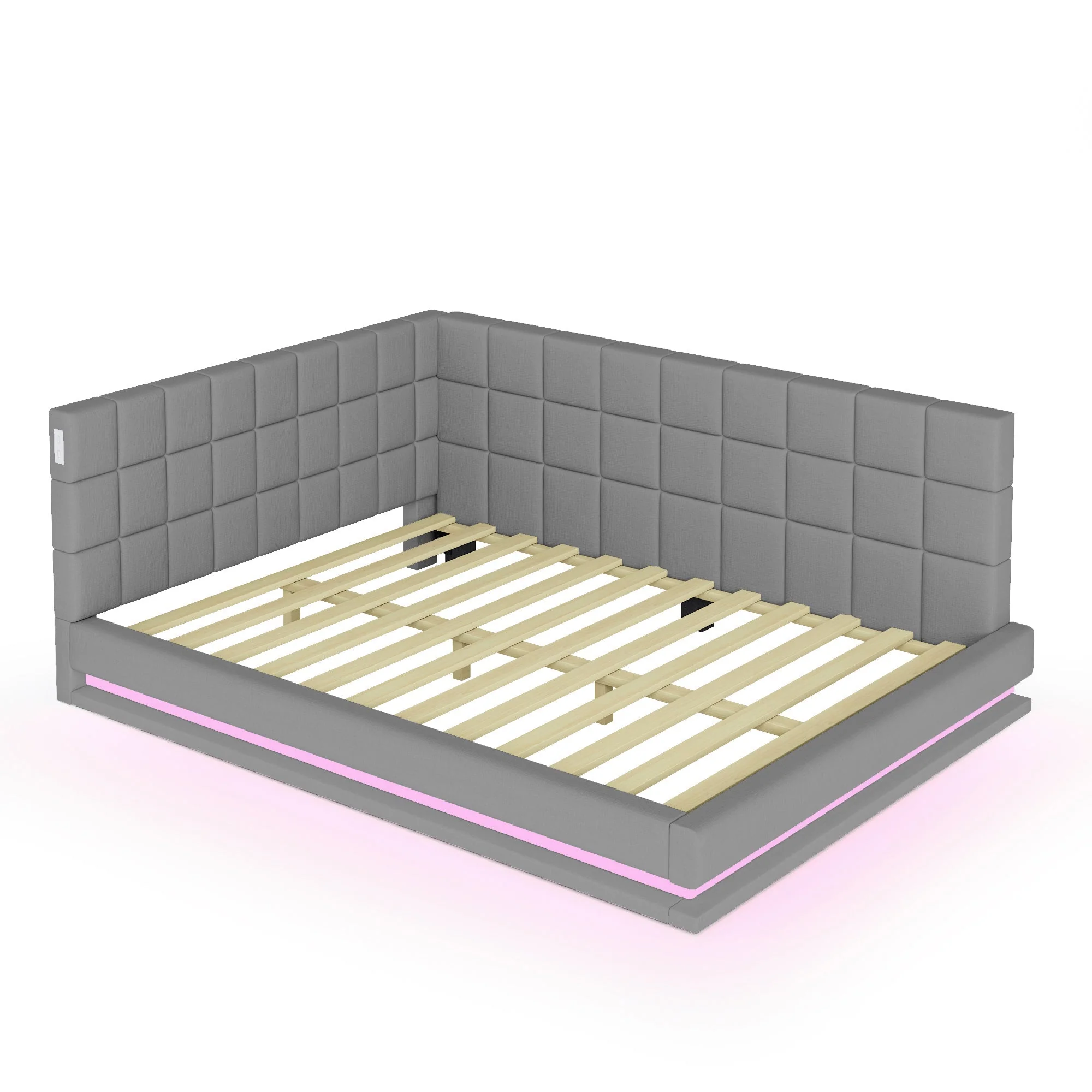 Upholstered Sofa Bed, 140x200 Multifunctional with LED & USB, Gray Velvet - Image 8