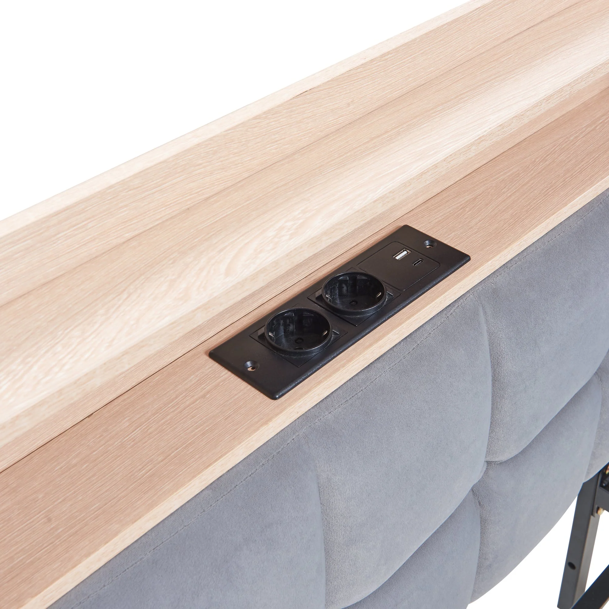 Upholstered Sofa Bed 90x200cm Drawers LED USB Grey - Image 8