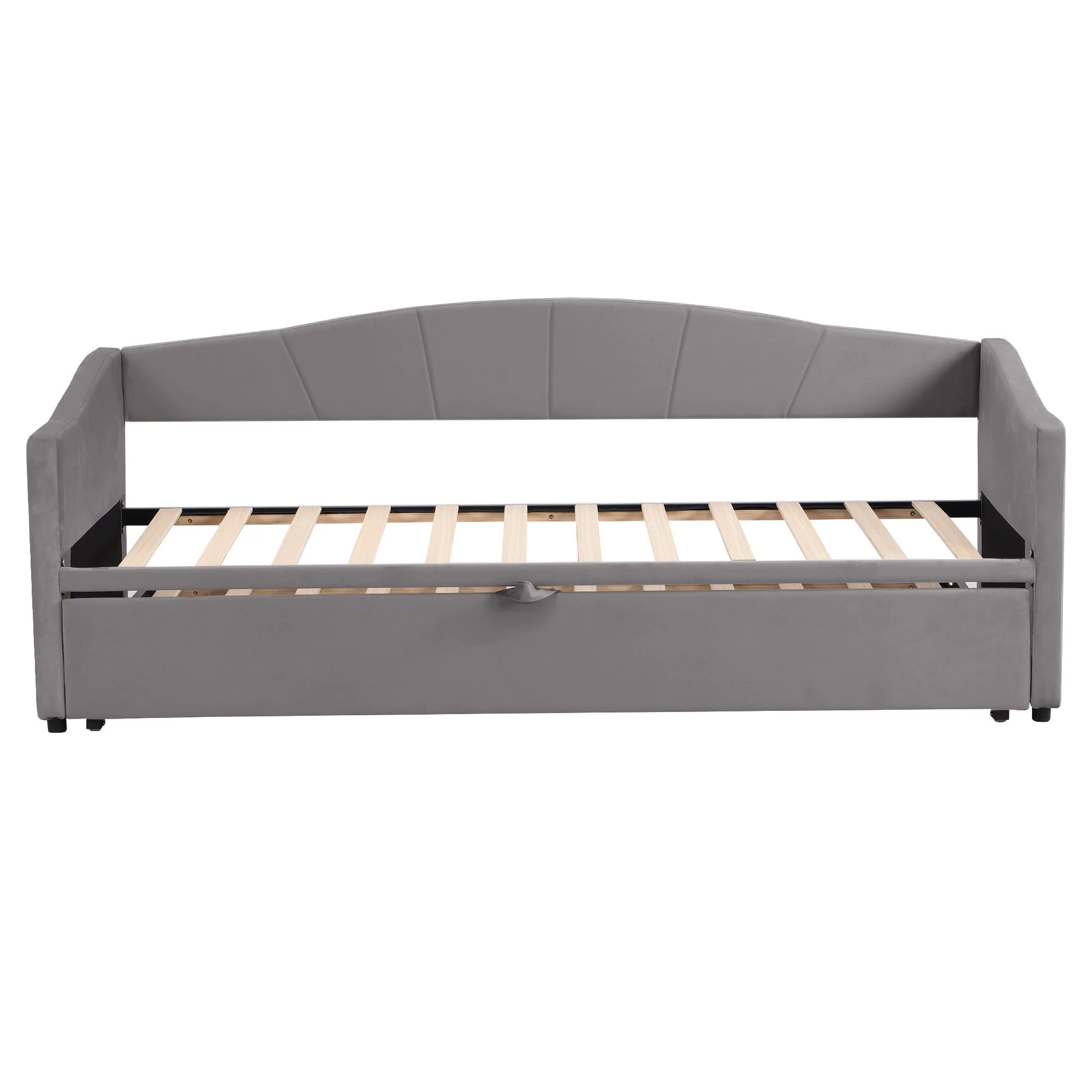 Upholstered Sofa Bed with Extendable Frame and Slatted Base, Velvet Grey/Beige - Image 3